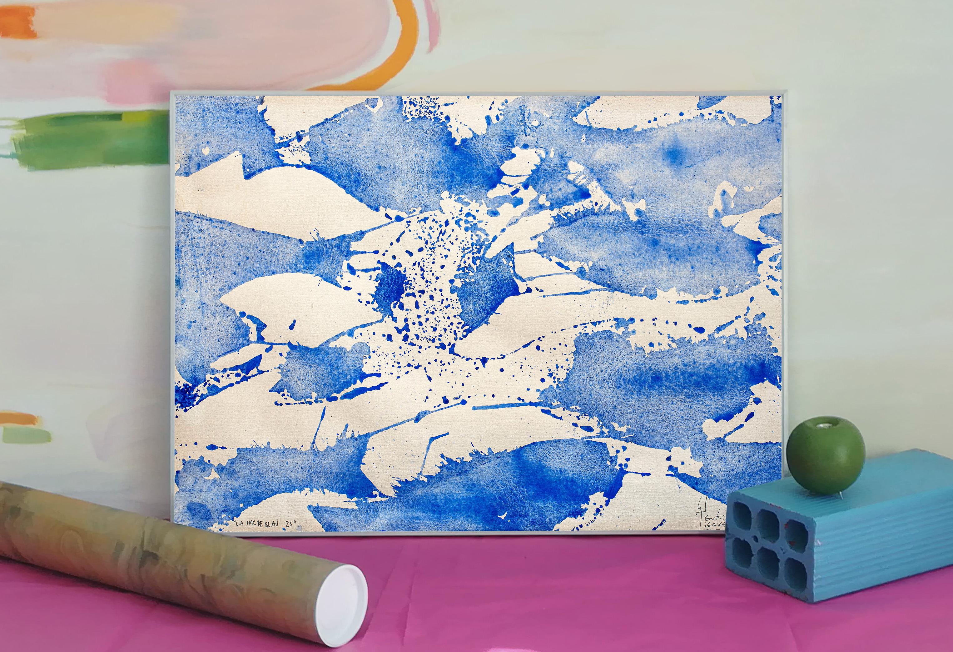 Pesce astratto in bianco e blu, Mediterraneo, paesaggio marino espressionista - Painting di Enric Servera