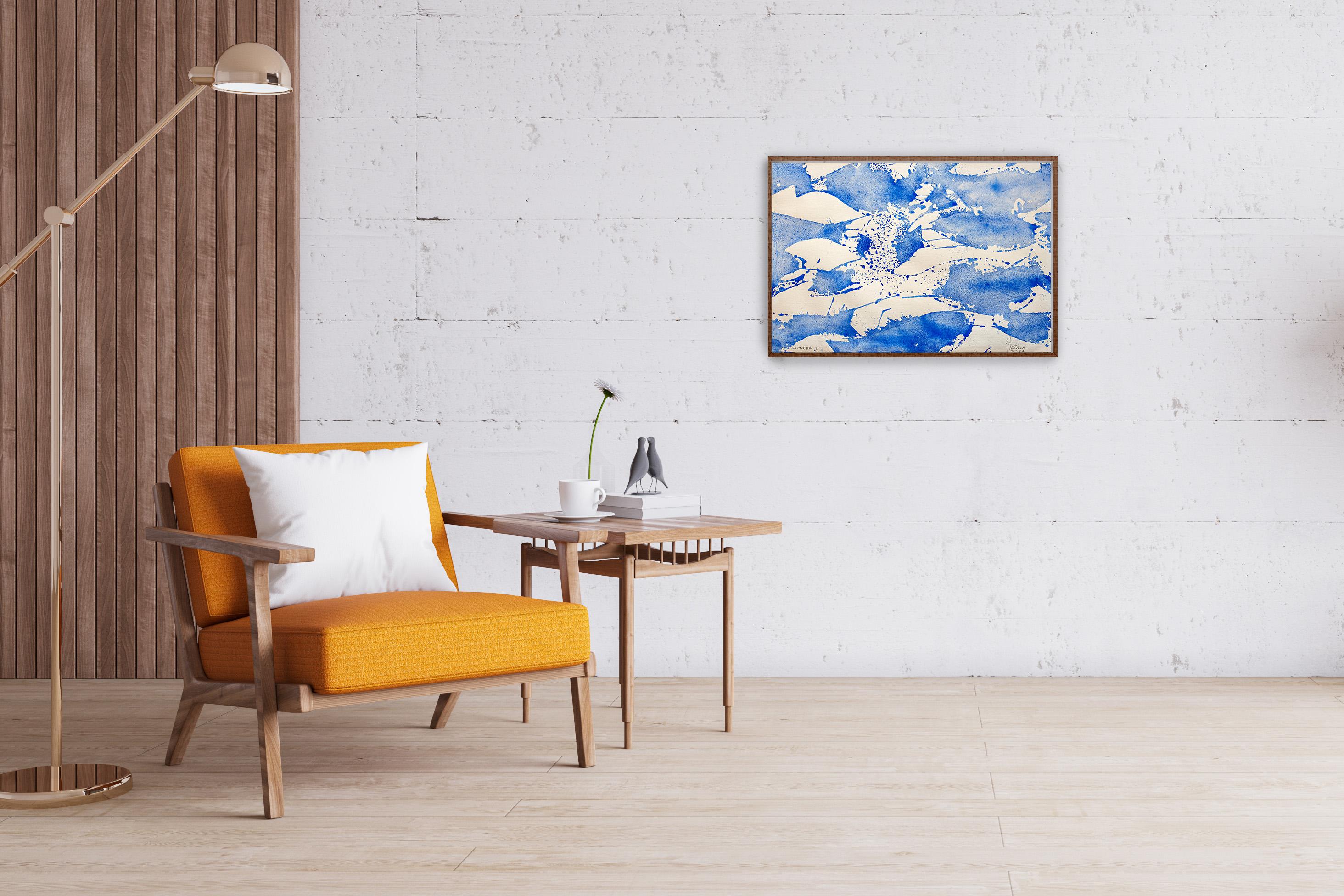 Pesce astratto in bianco e blu, Mediterraneo, paesaggio marino espressionista - Painting Astratto di Enric Servera