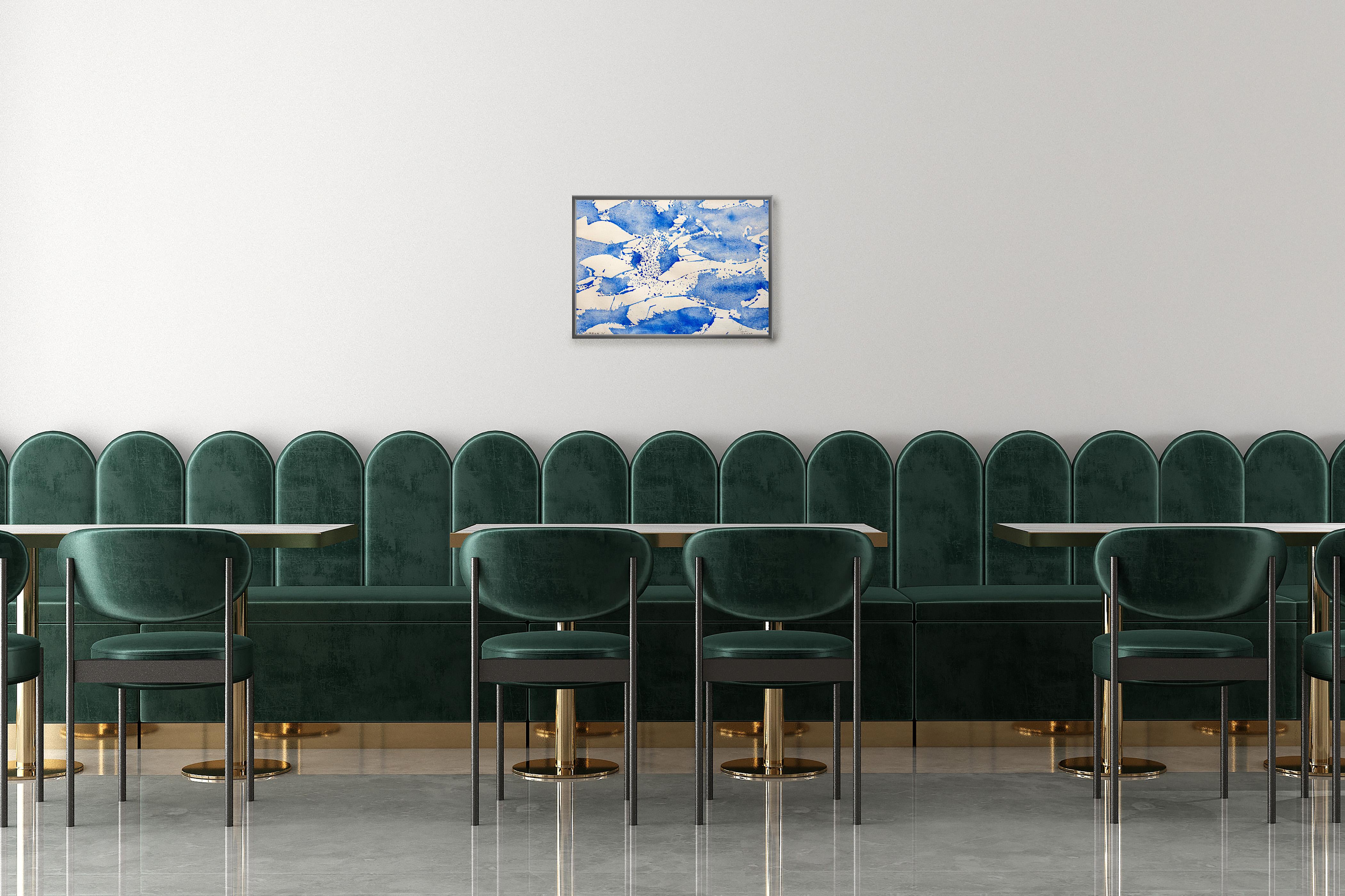 Pesce astratto in bianco e blu, Mediterraneo, paesaggio marino espressionista - Animal Painting Viola di Enric Servera