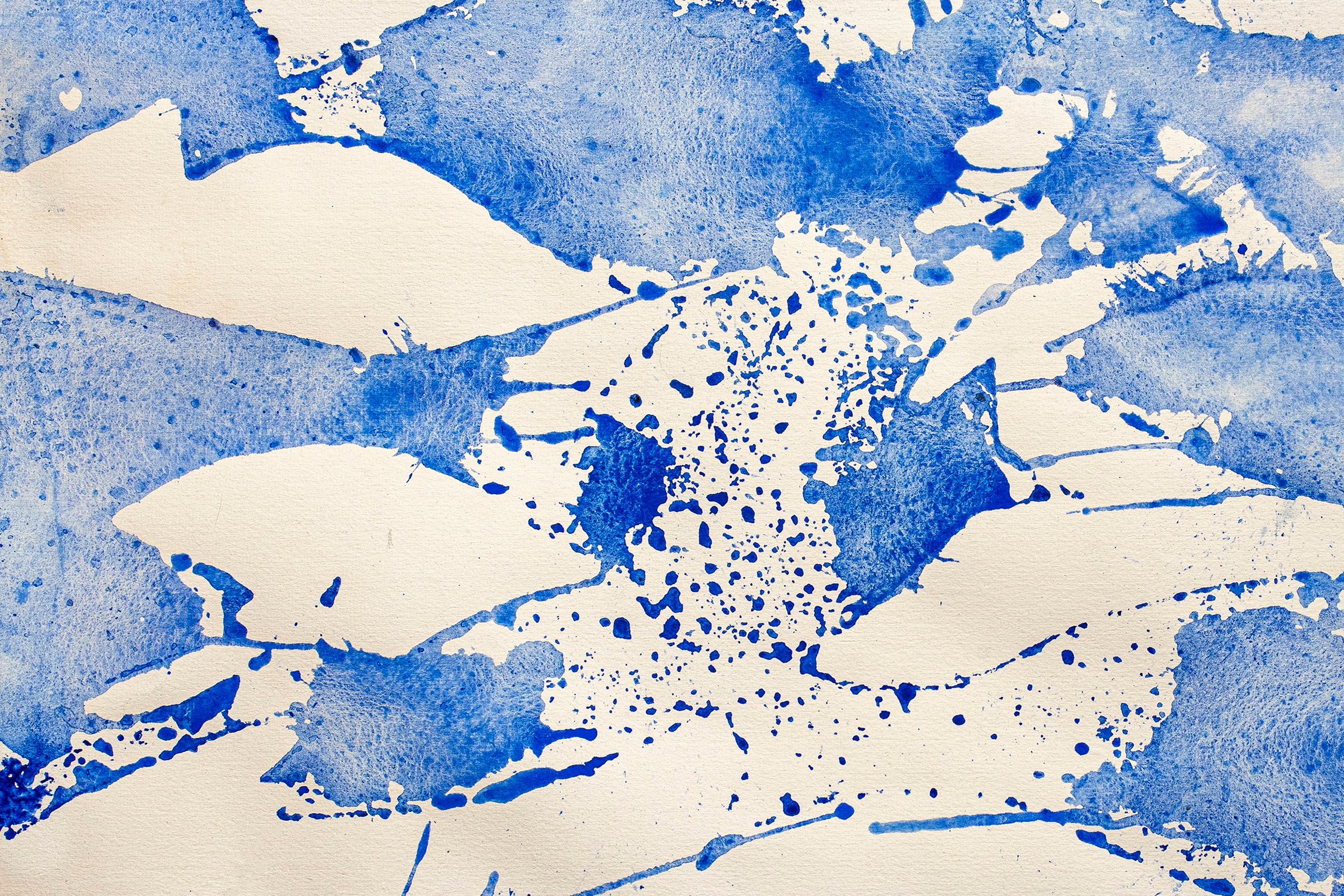 Pesce astratto in bianco e blu, Mediterraneo, paesaggio marino espressionista in vendita 1