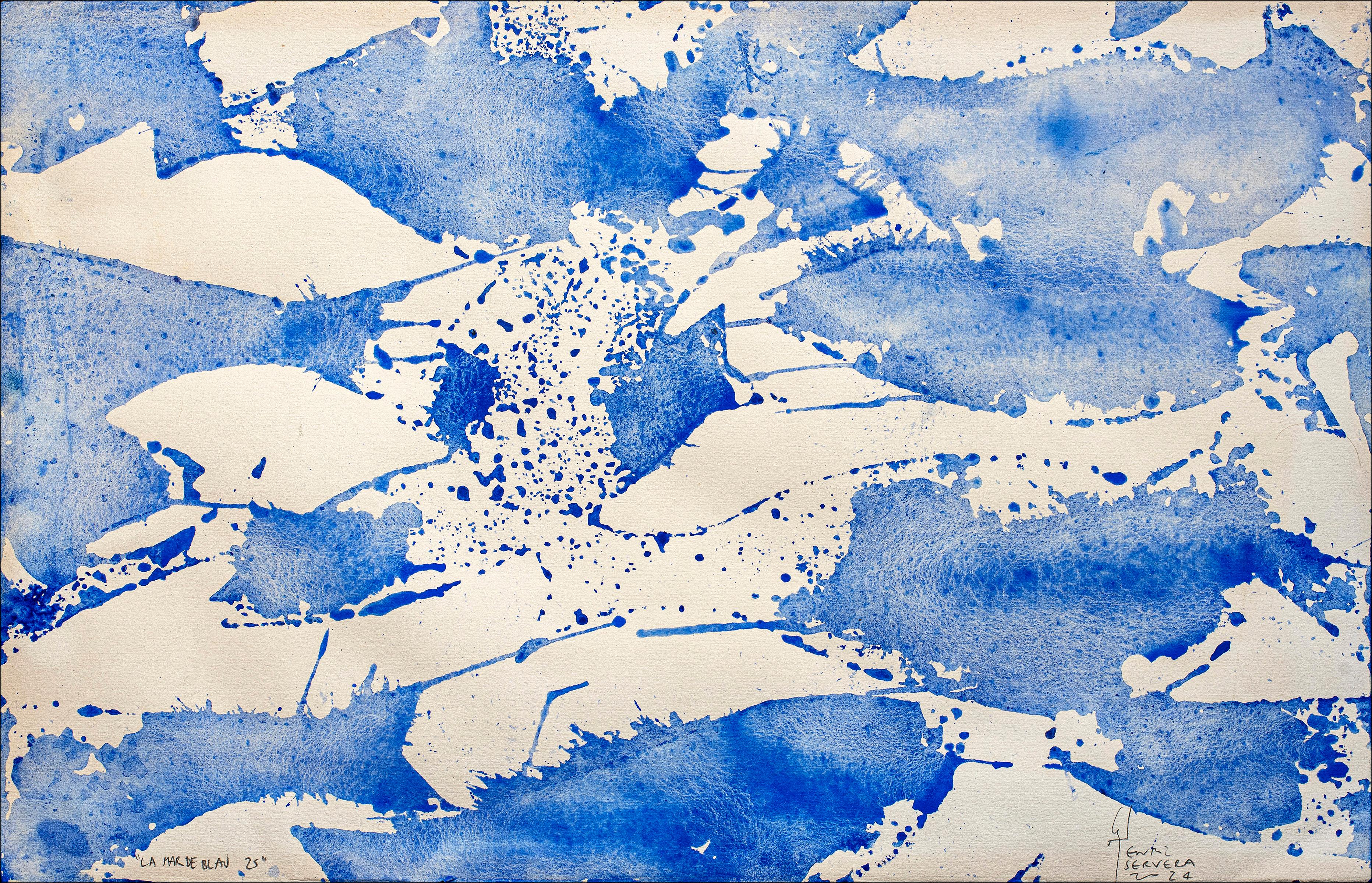 Pesce astratto in bianco e blu, Mediterraneo, paesaggio marino espressionista