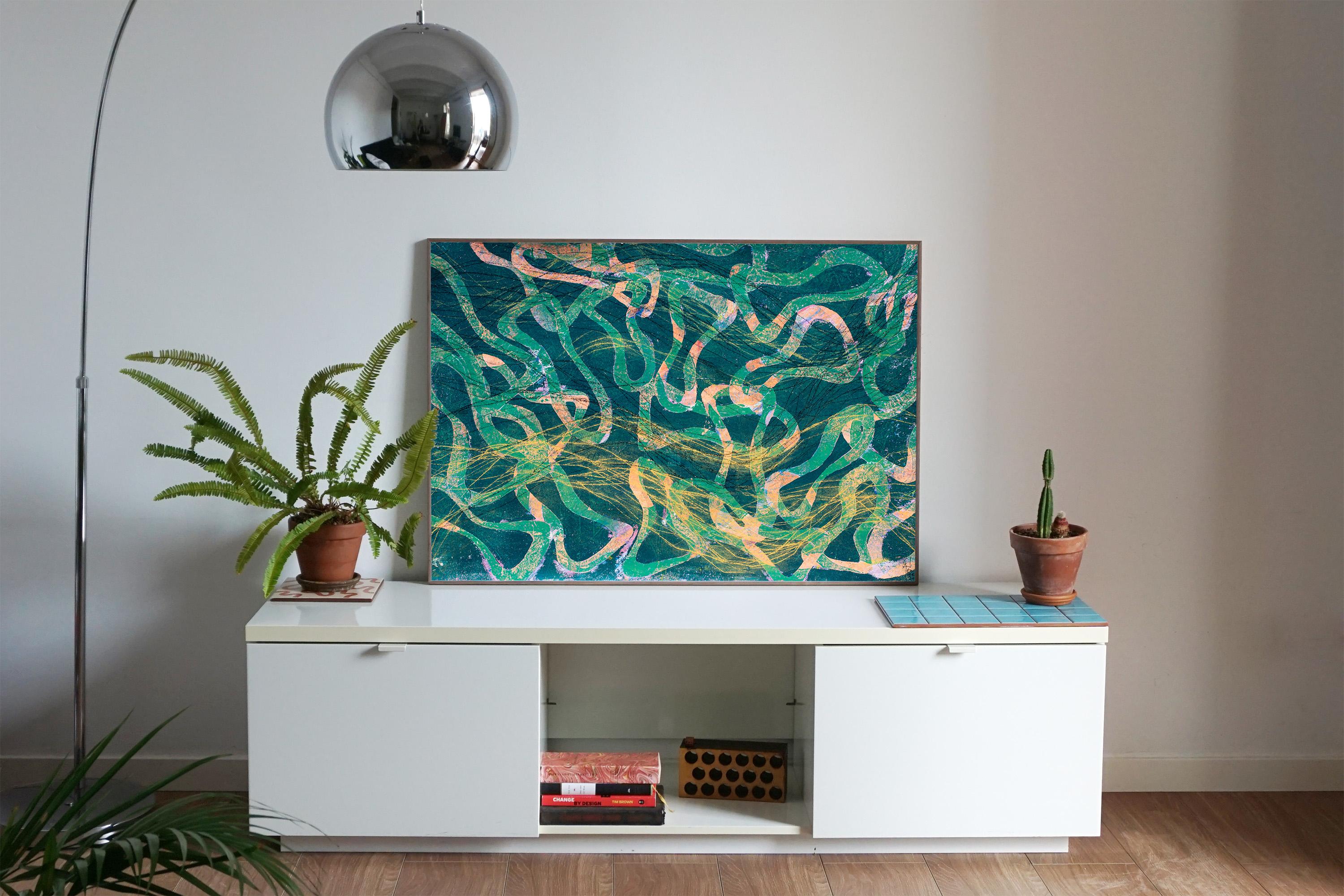 Pittura astratta sull'oceano, paesaggio marino contemporaneo strutturato, tecnica mista su carta - Painting di Enric Servera