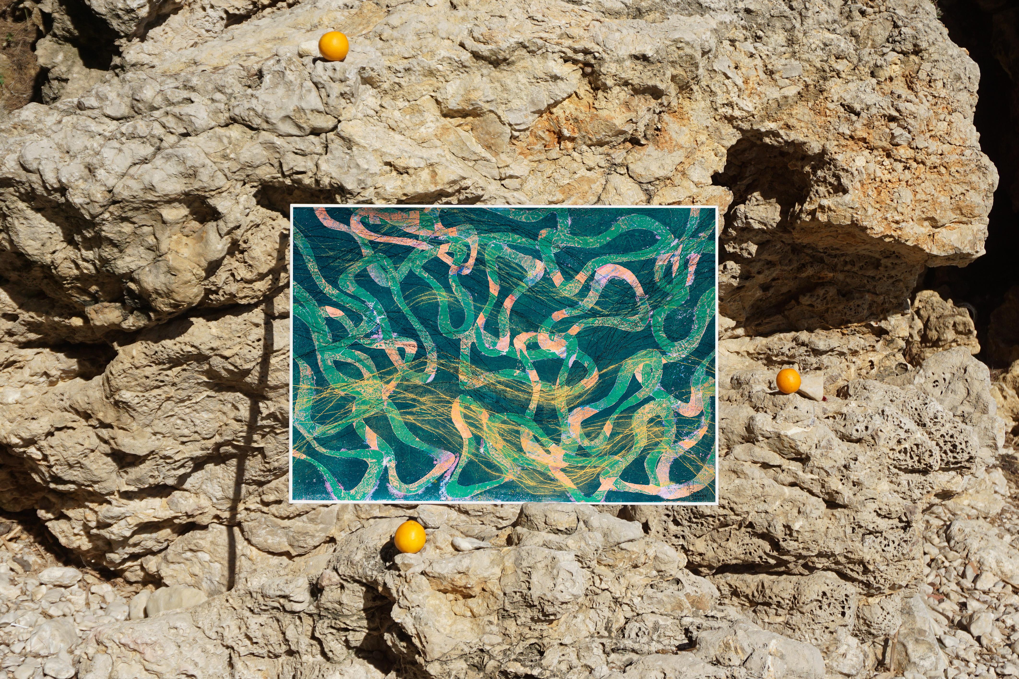 Pittura astratta sull'oceano, paesaggio marino contemporaneo strutturato, tecnica mista su carta - Painting Postimpressionismo di Enric Servera