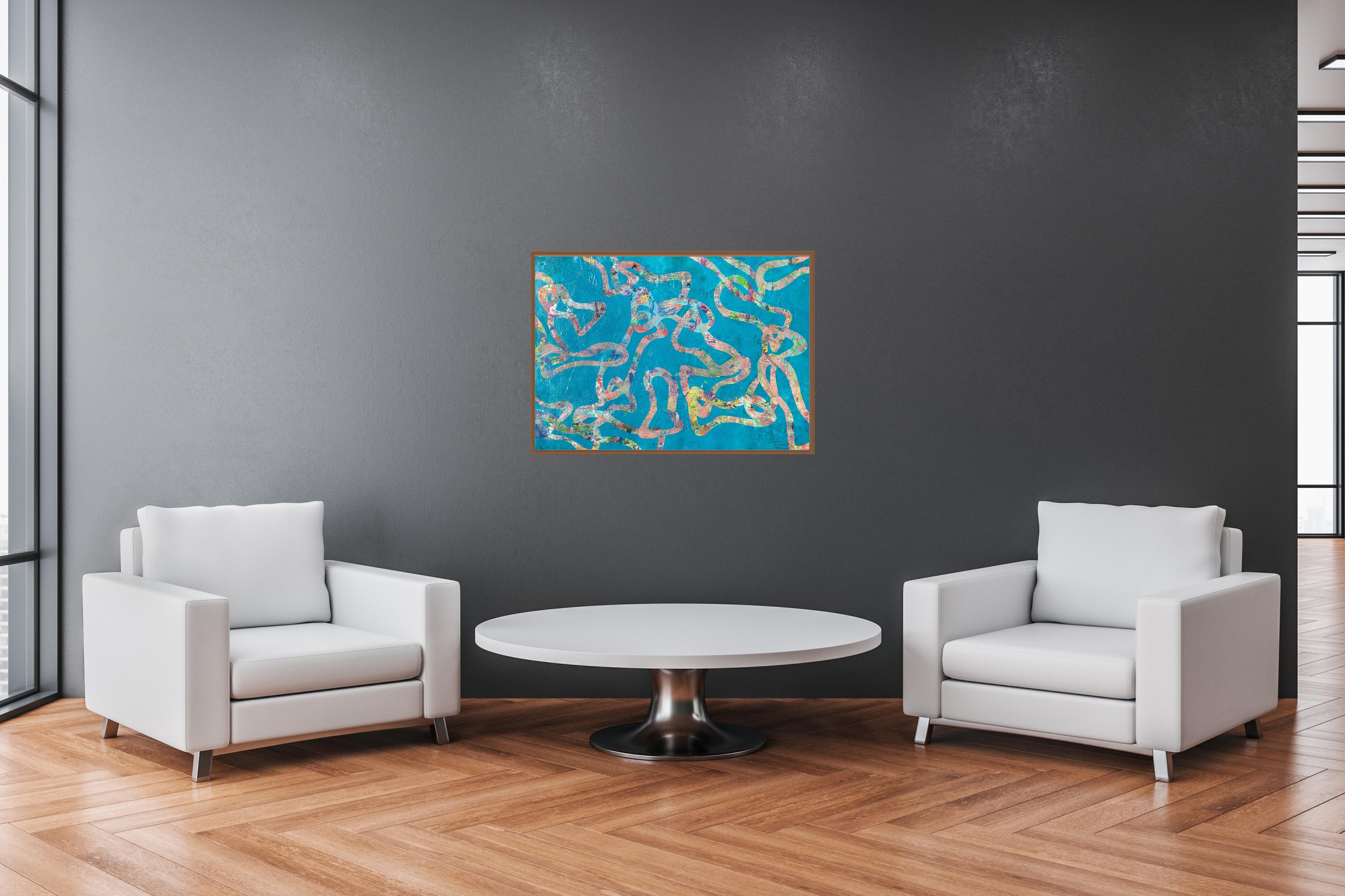 Abstract Patterns of Fish, Blue Tones Seascape Painting on Watercolor Paper 2024 1