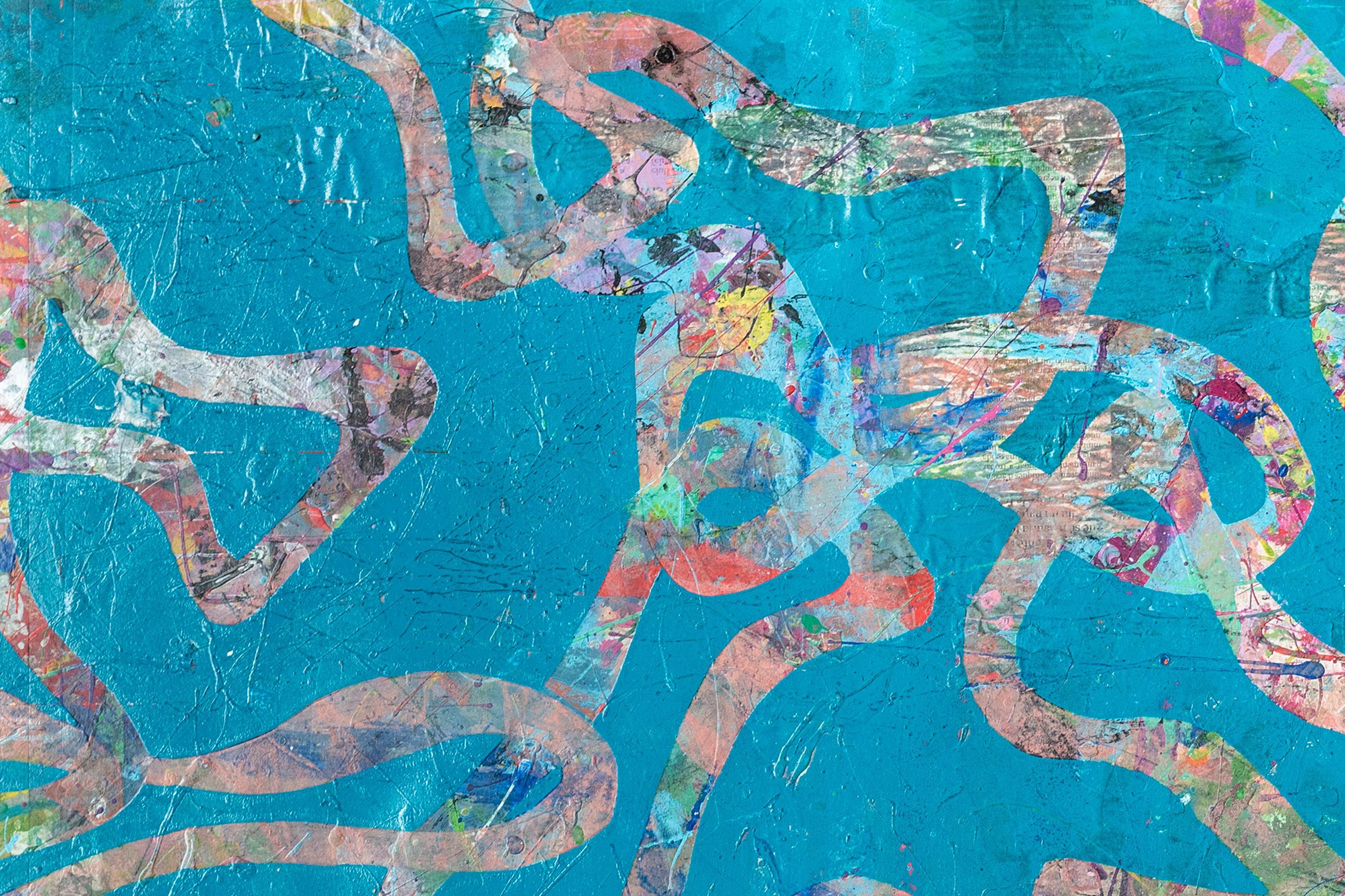 Abstract Patterns of Fish, Blue Tones Seascape Painting on Watercolor Paper 2024 2