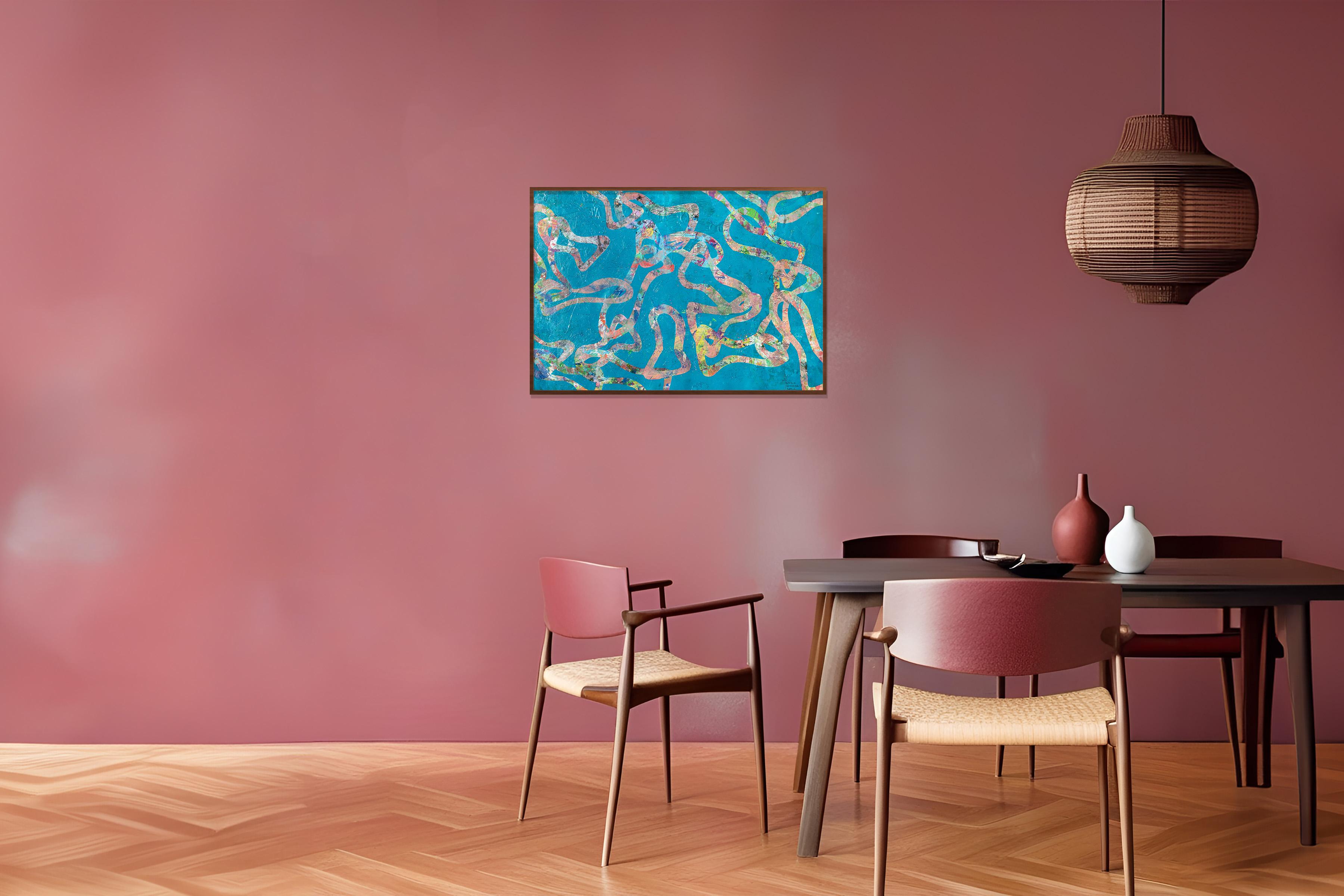 Abstract Patterns of Fish, Blue Tones Seascape Painting on Watercolor Paper 2024 4