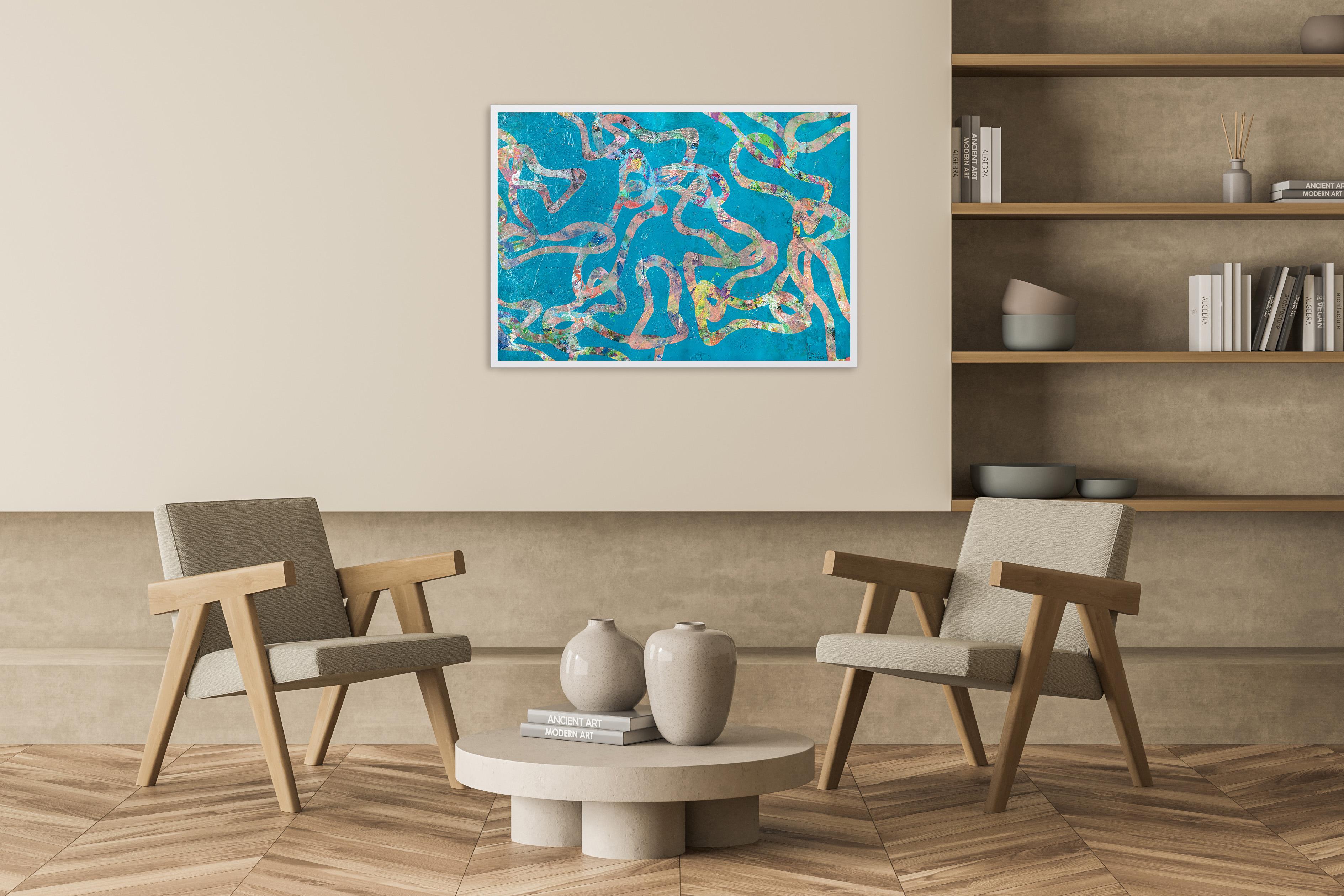 Abstract Patterns of Fish, Blue Tones Seascape Painting on Watercolor Paper 2024 5