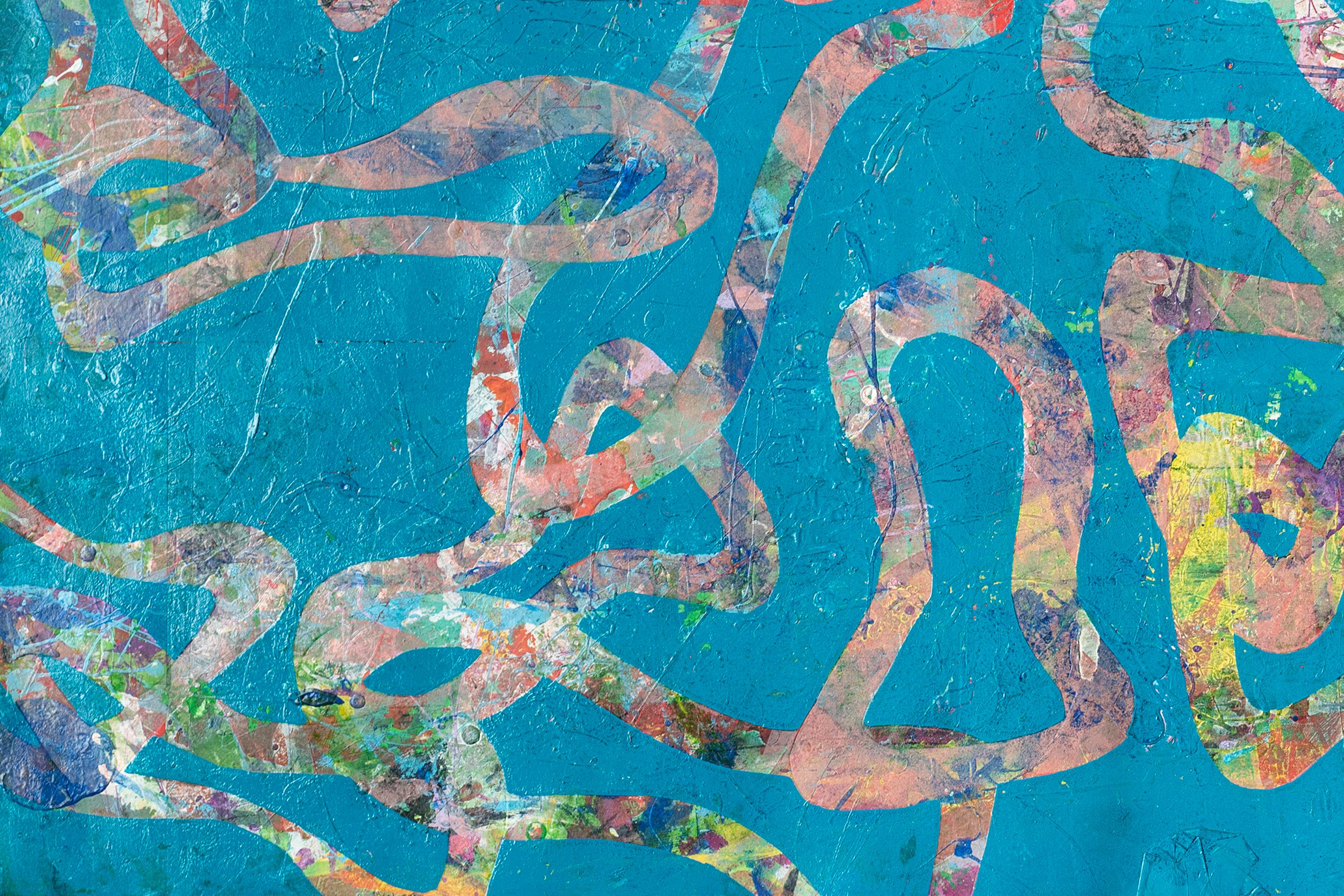 Abstract Patterns of Fish, Blue Tones Seascape Painting on Watercolor Paper 2024 6