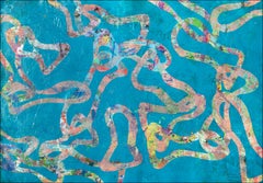 Abstrakte Muster von Fischen, blaue Töne Meereslandschaft, Gemälde auf Aquarellpapier 2024