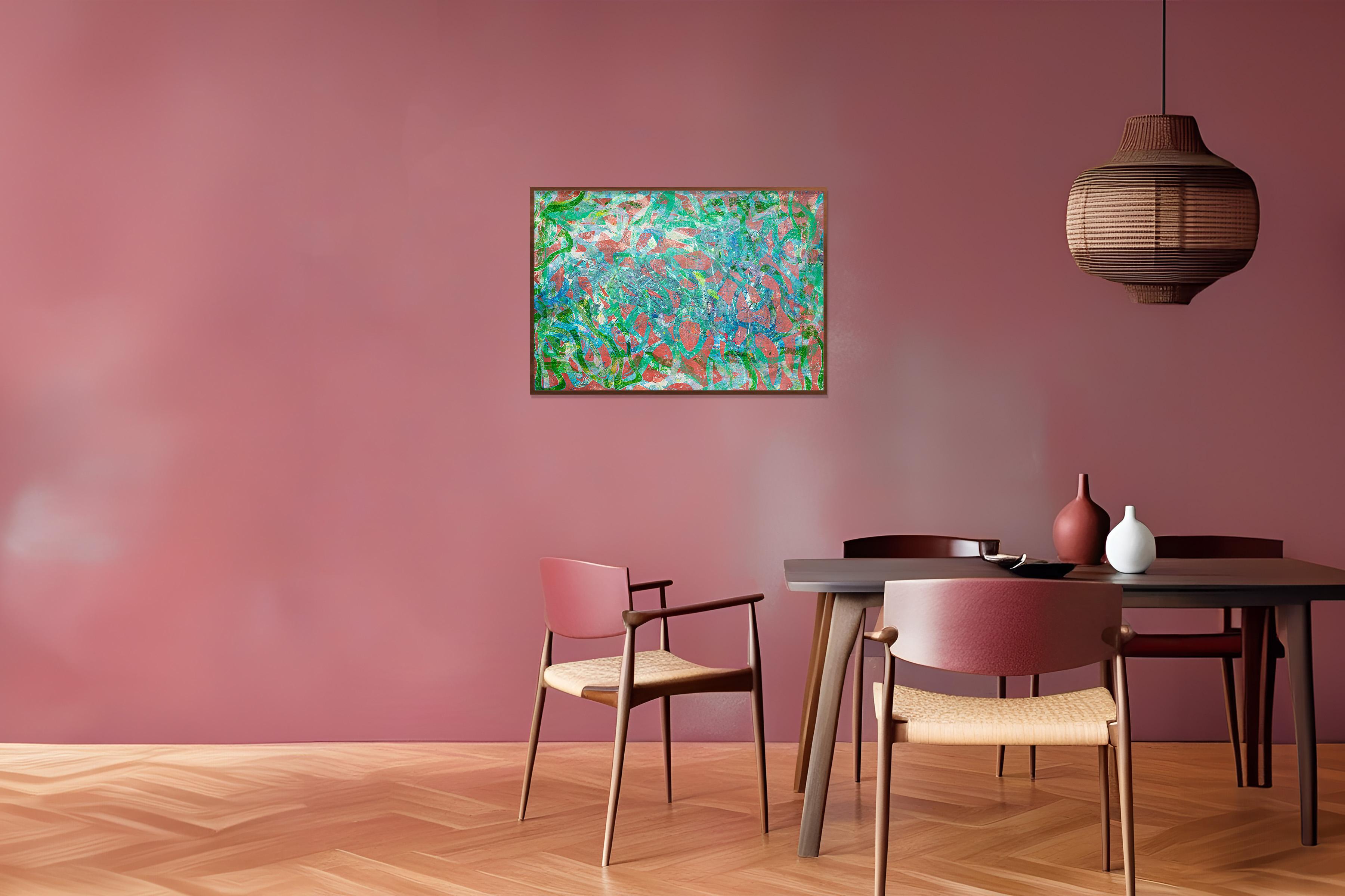 Abstract Patterns of Fish in Pink and Green, Painting on Watercolor Paper 2024 For Sale 1