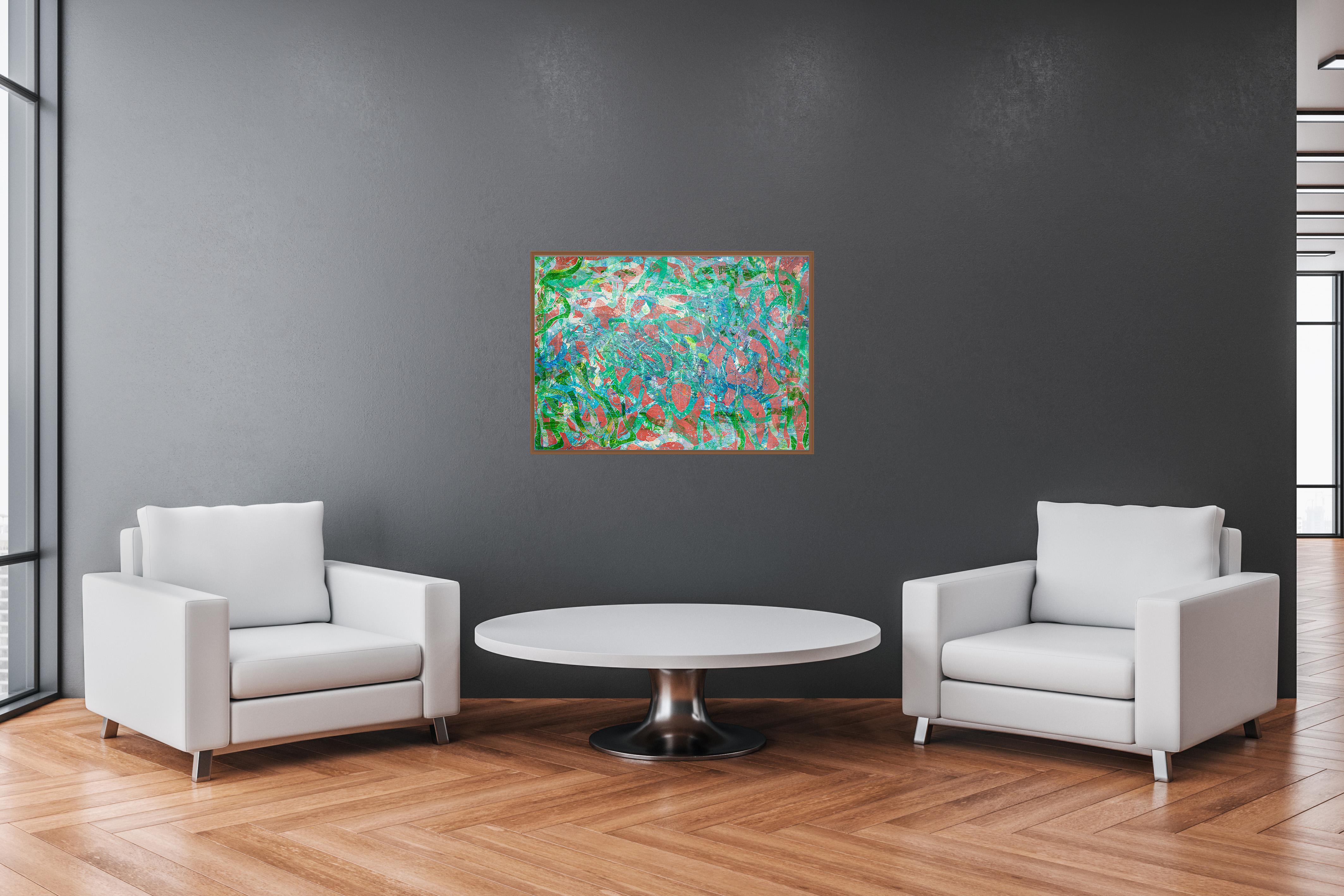 Abstract Patterns of Fish in Pink and Green, Painting on Watercolor Paper 2024 For Sale 2