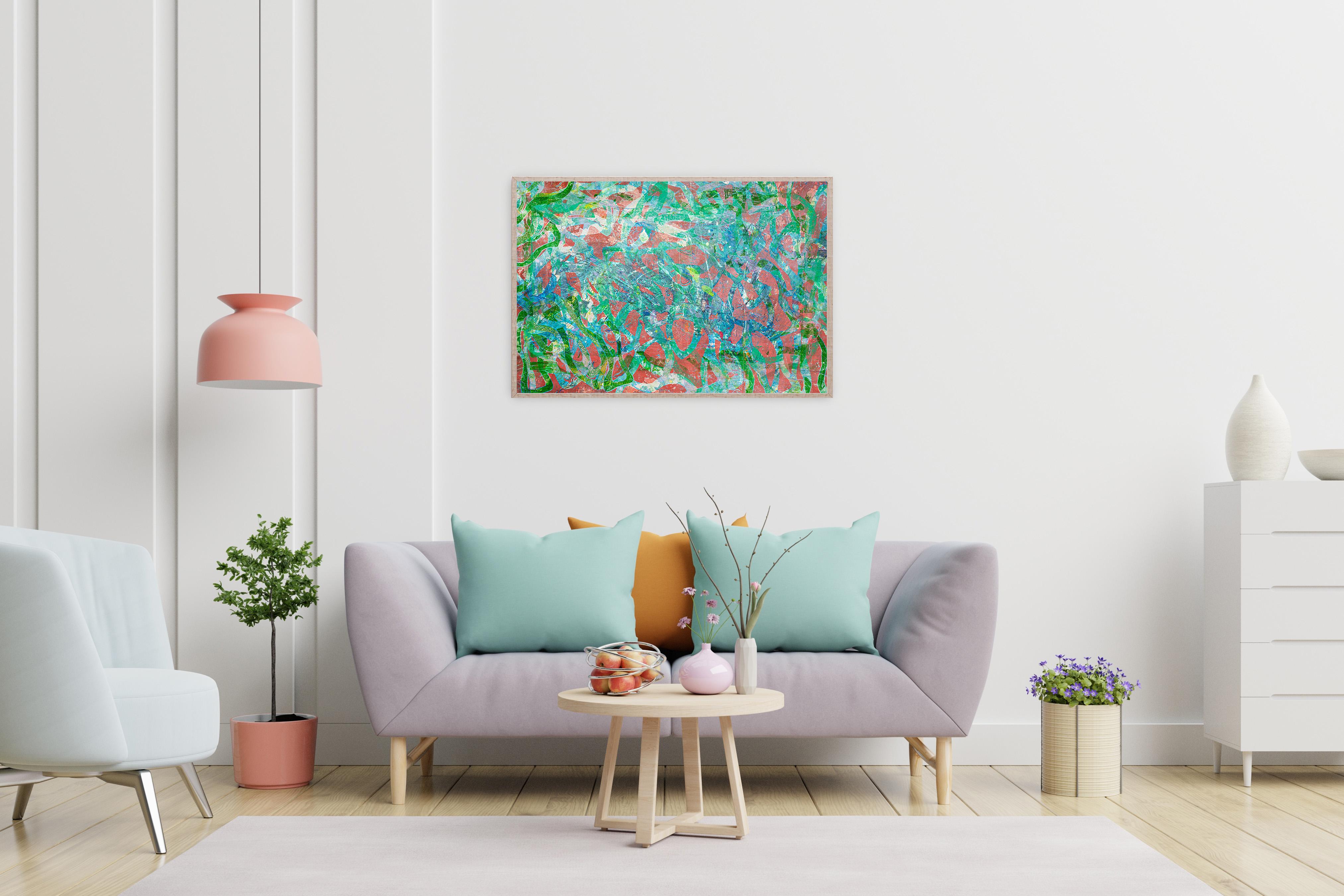 Abstract Patterns of Fish in Pink and Green, Painting on Watercolor Paper 2024 For Sale 3