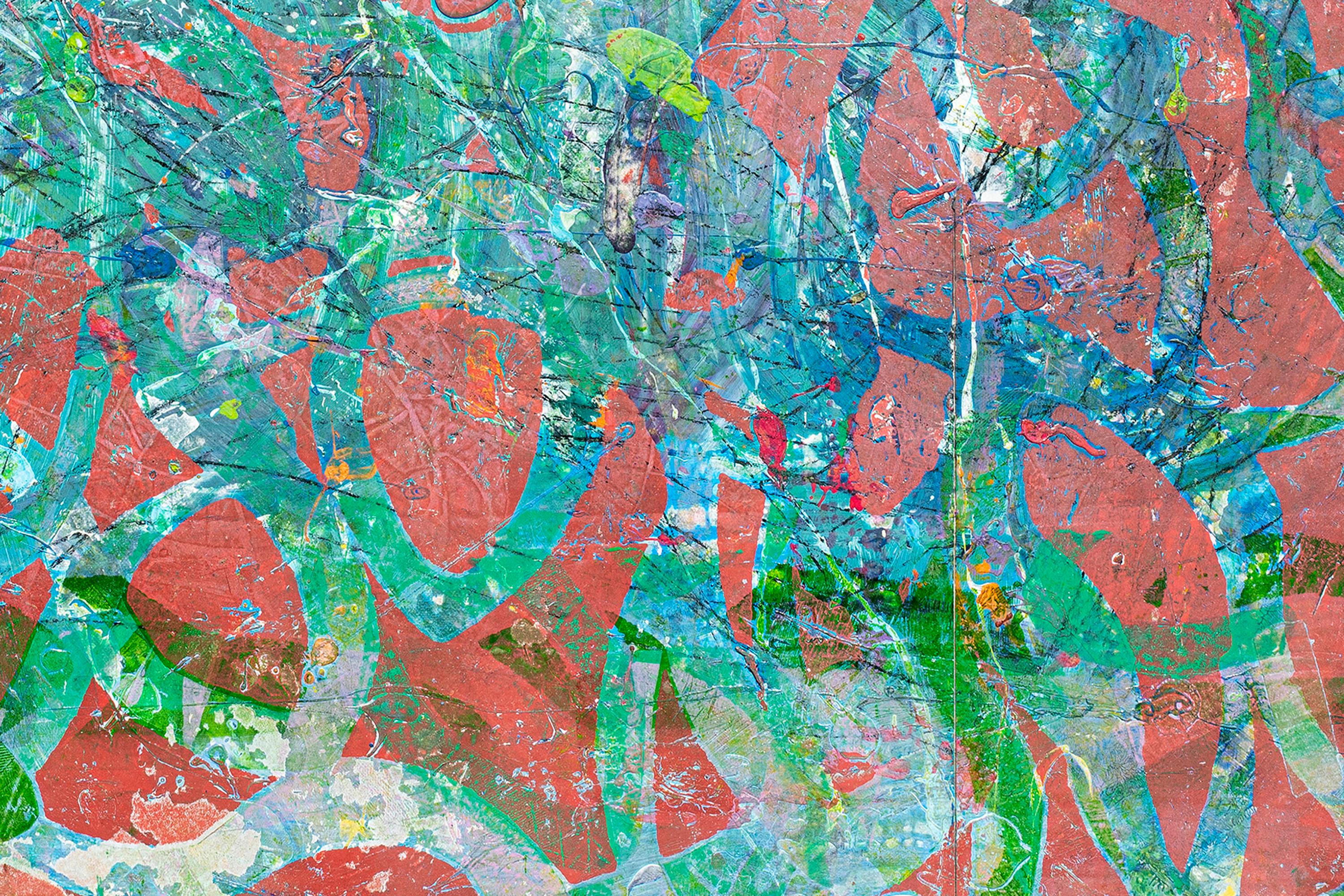 Abstract Patterns of Fish in Pink and Green, Painting on Watercolor Paper 2024 For Sale 5