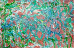 Modelli astratti di pesci in rosa e verde, pittura su carta acquerellata 2024