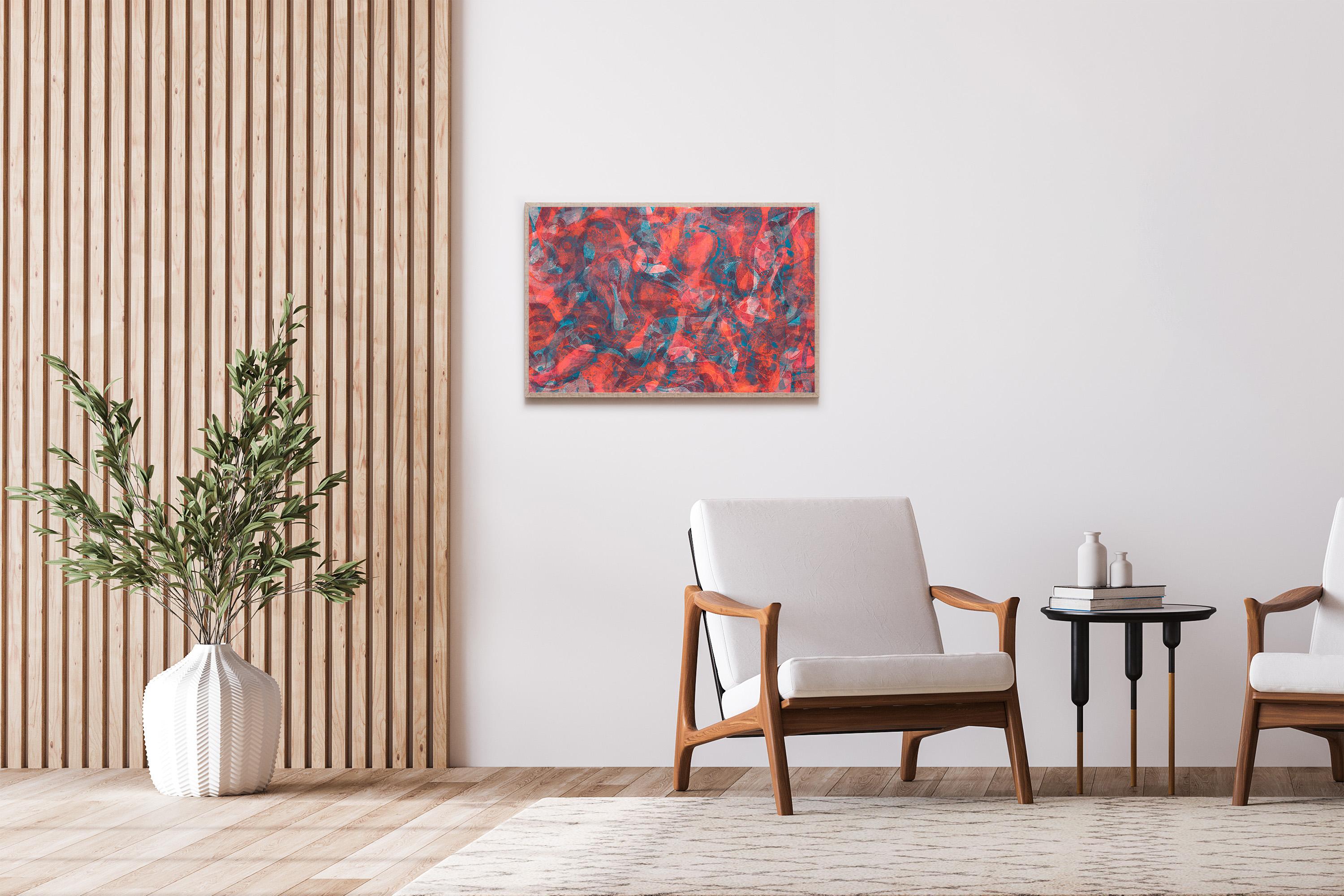 Patrones Abstractos de Peces, Pintura de Paisaje Marino sobre Papel de Acuarela, Mar Naranja, 24 - Painting de Enric Servera
