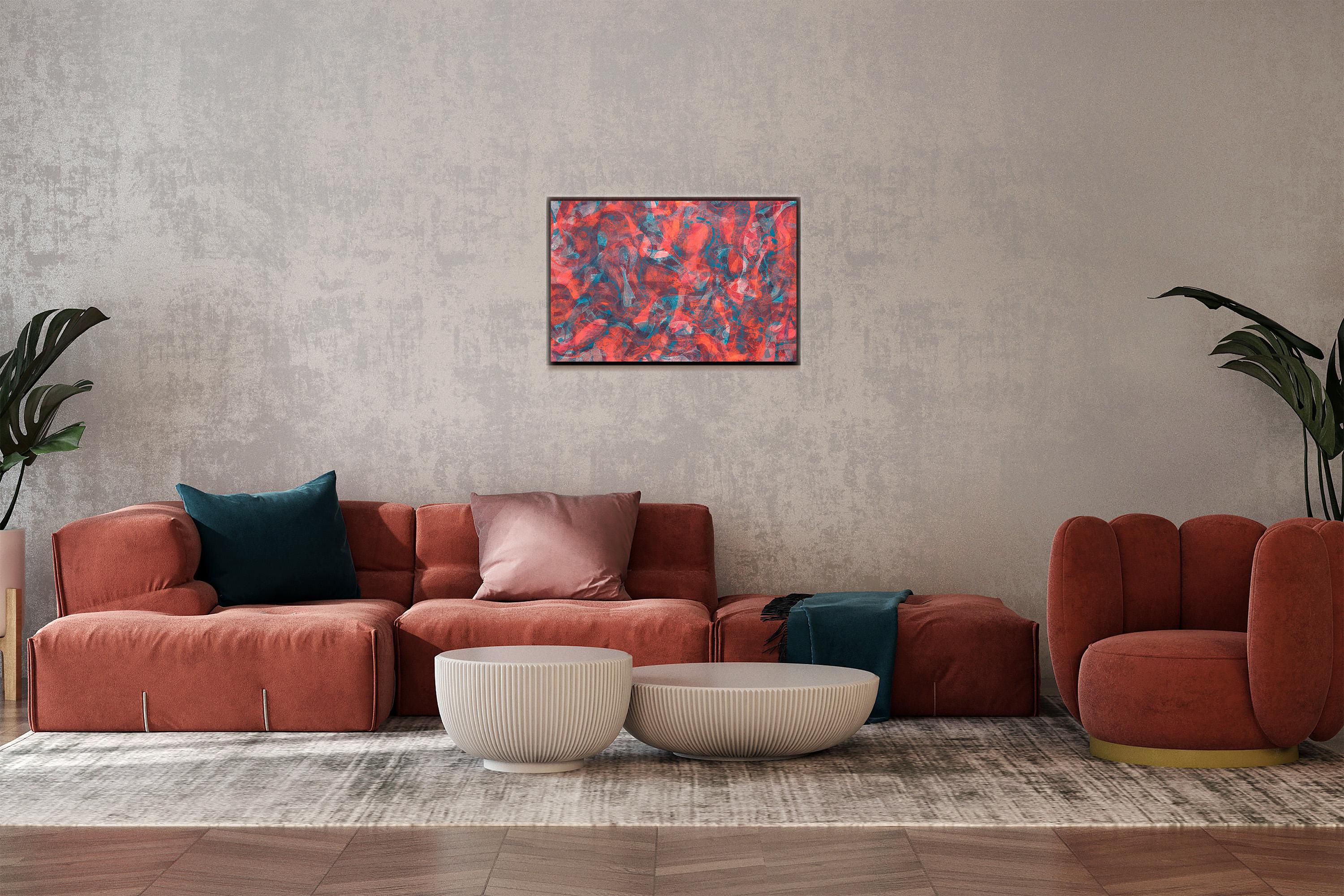 Patrones Abstractos de Peces, Pintura de Paisaje Marino sobre Papel de Acuarela, Mar Naranja, 24 - Animal Painting Rosa de Enric Servera