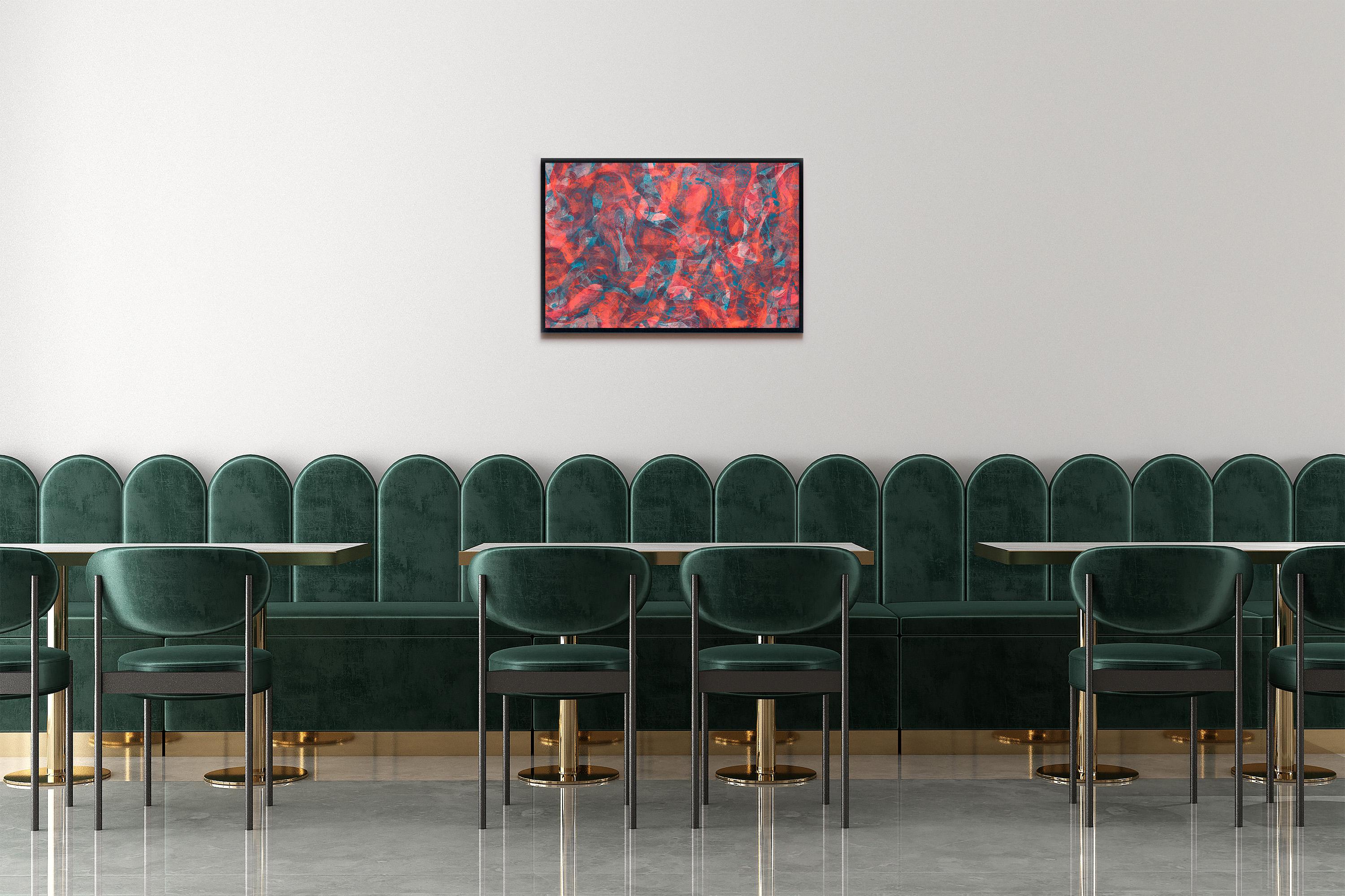 Patrones Abstractos de Peces, Pintura de Paisaje Marino sobre Papel de Acuarela, Mar Naranja, 24 en venta 3