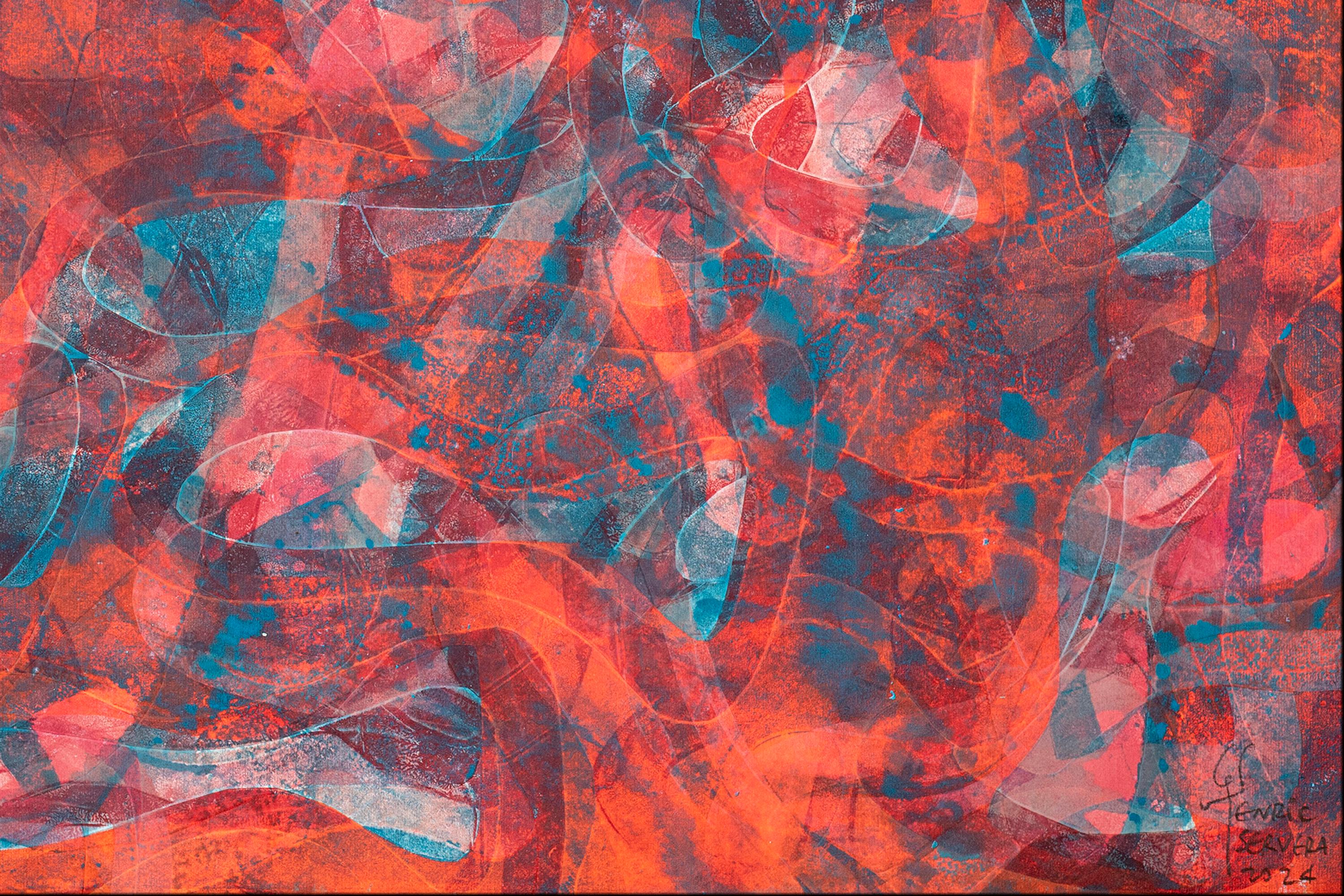 Patrones Abstractos de Peces, Pintura de Paisaje Marino sobre Papel de Acuarela, Mar Naranja, 24 en venta 4