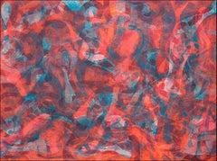 Disegni astratti di pesci, pittura di paesaggio marino su carta acquerellata, mare arancione, 24
