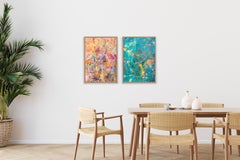Abstract Seascape Diptych, Orange and Yellow Gestures, Textured Painting, Paper