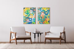 Abstract Shapes of School of Fish, Seascape Diptych in Vivid Tones, Organic 2026