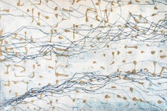 Aquatic Symphony, Abstract Dripping Seascape in White and Gray, Dots and Lines