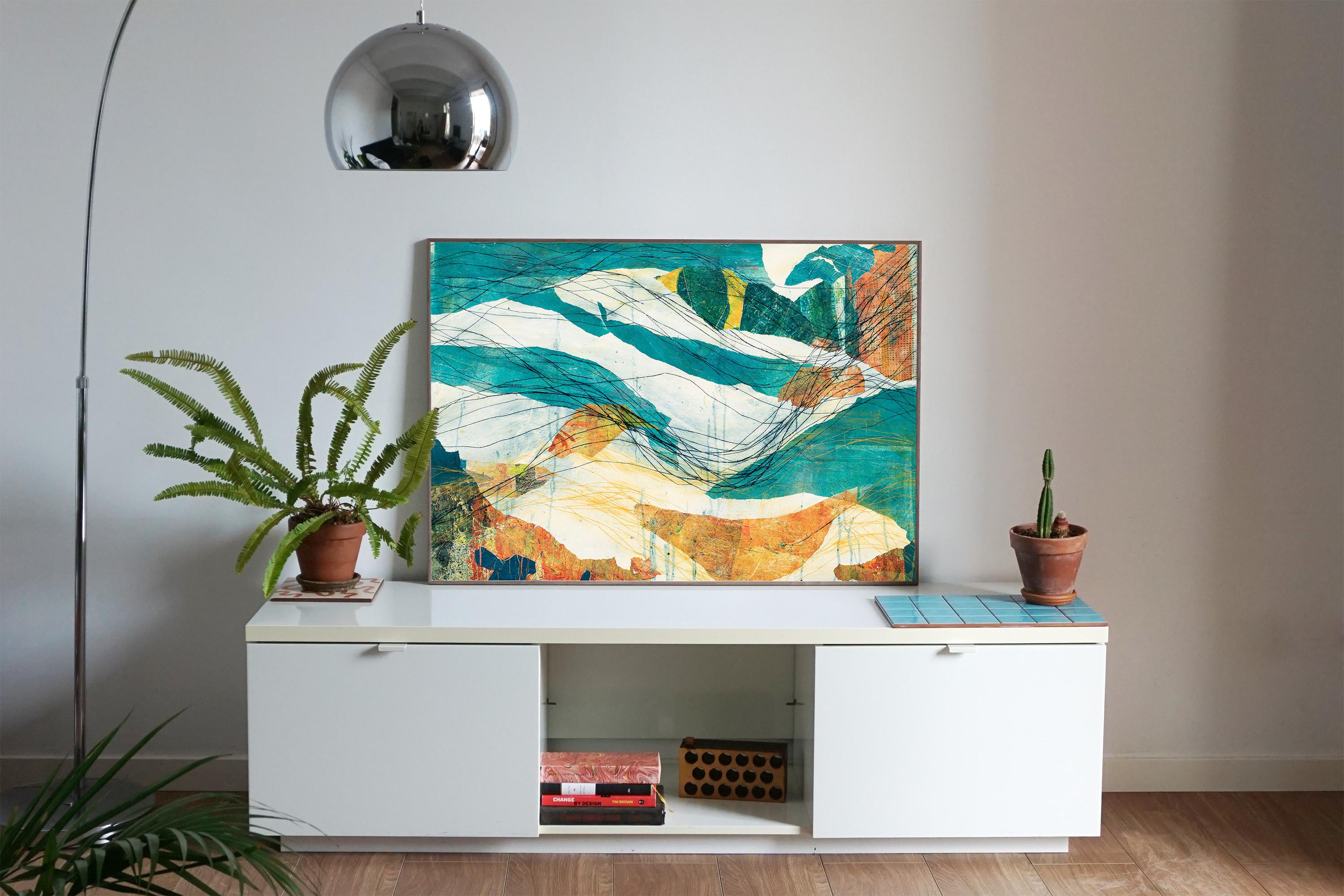 Bajo el nivel del mar, Art Brut, Paisaje marino en técnica mixta sobre papel, Tonos tierra, Turquesa - Painting de Enric Servera