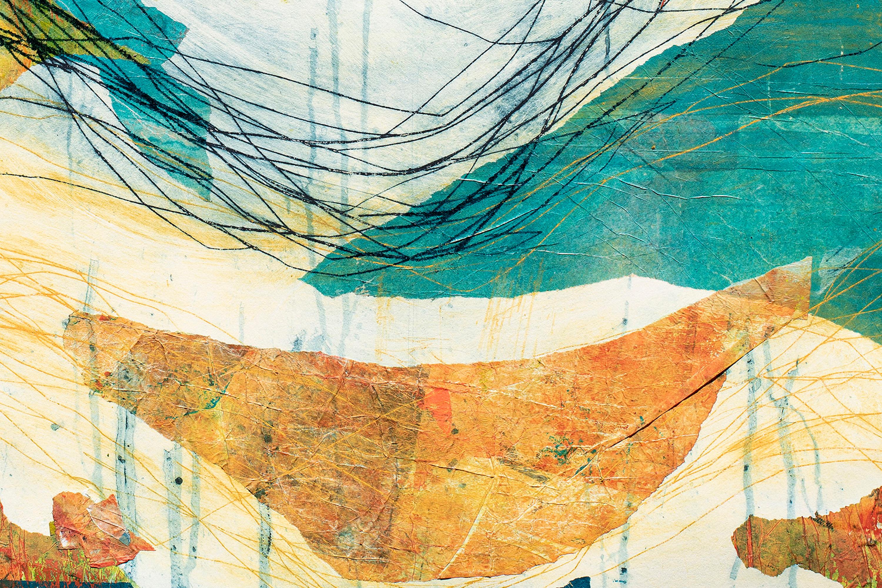 Bajo el nivel del mar, Art Brut, Paisaje marino en técnica mixta sobre papel, Tonos tierra, Turquesa - Abstract Painting Beige de Enric Servera
