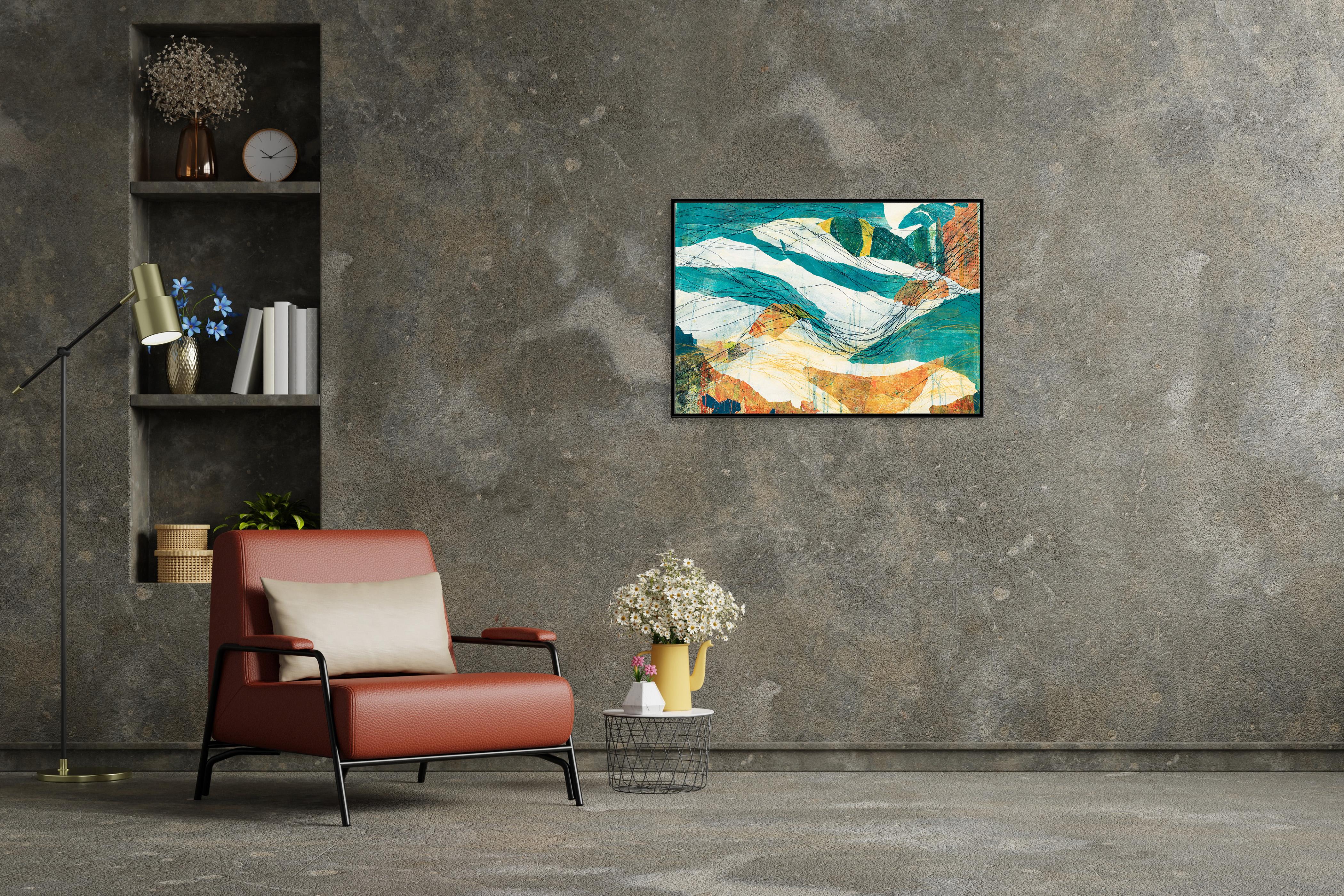 Bajo el nivel del mar, Art Brut, Paisaje marino en técnica mixta sobre papel, Tonos tierra, Turquesa 1