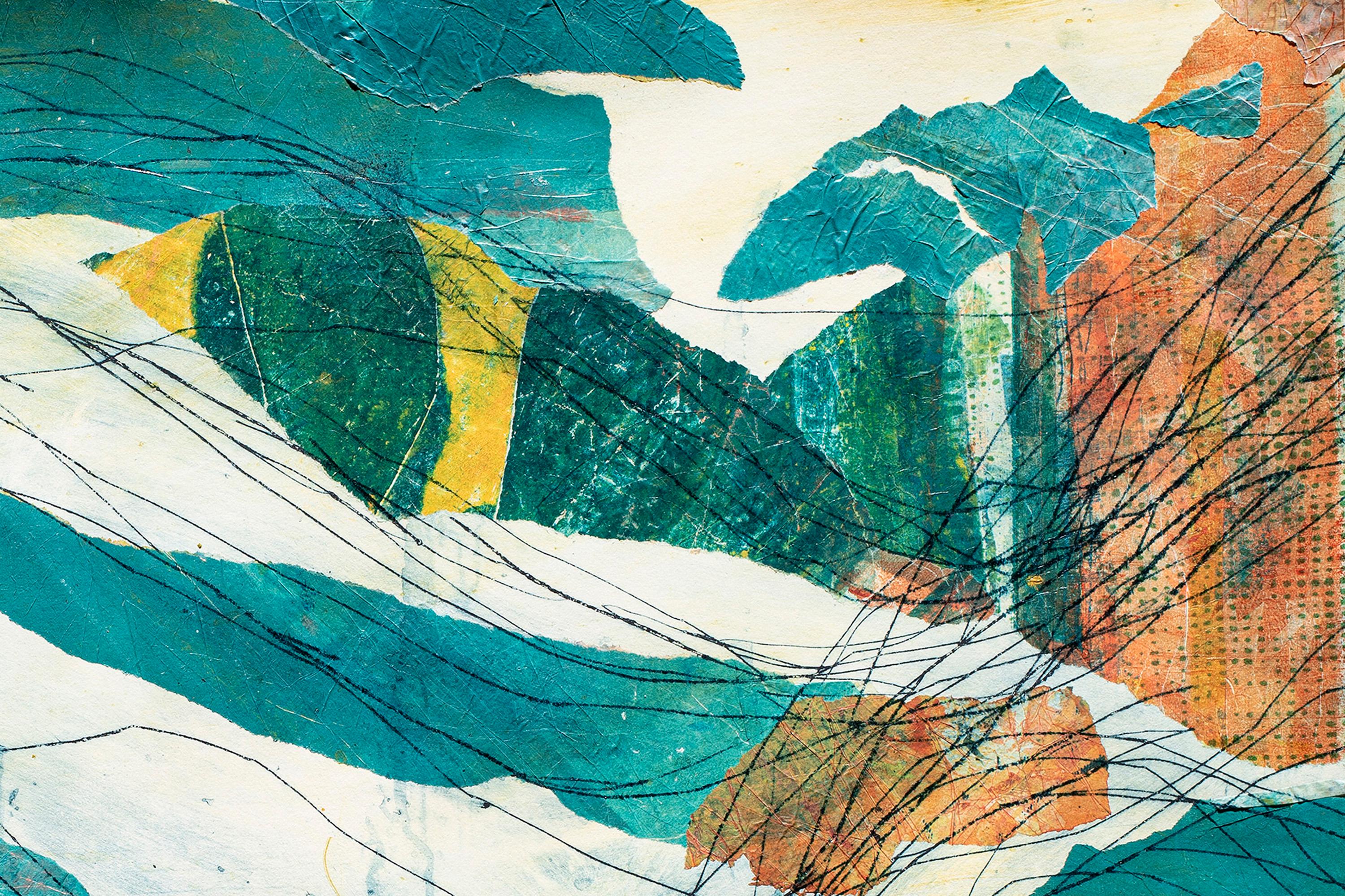 Bajo el nivel del mar, Art Brut, Paisaje marino en técnica mixta sobre papel, Tonos tierra, Turquesa 2