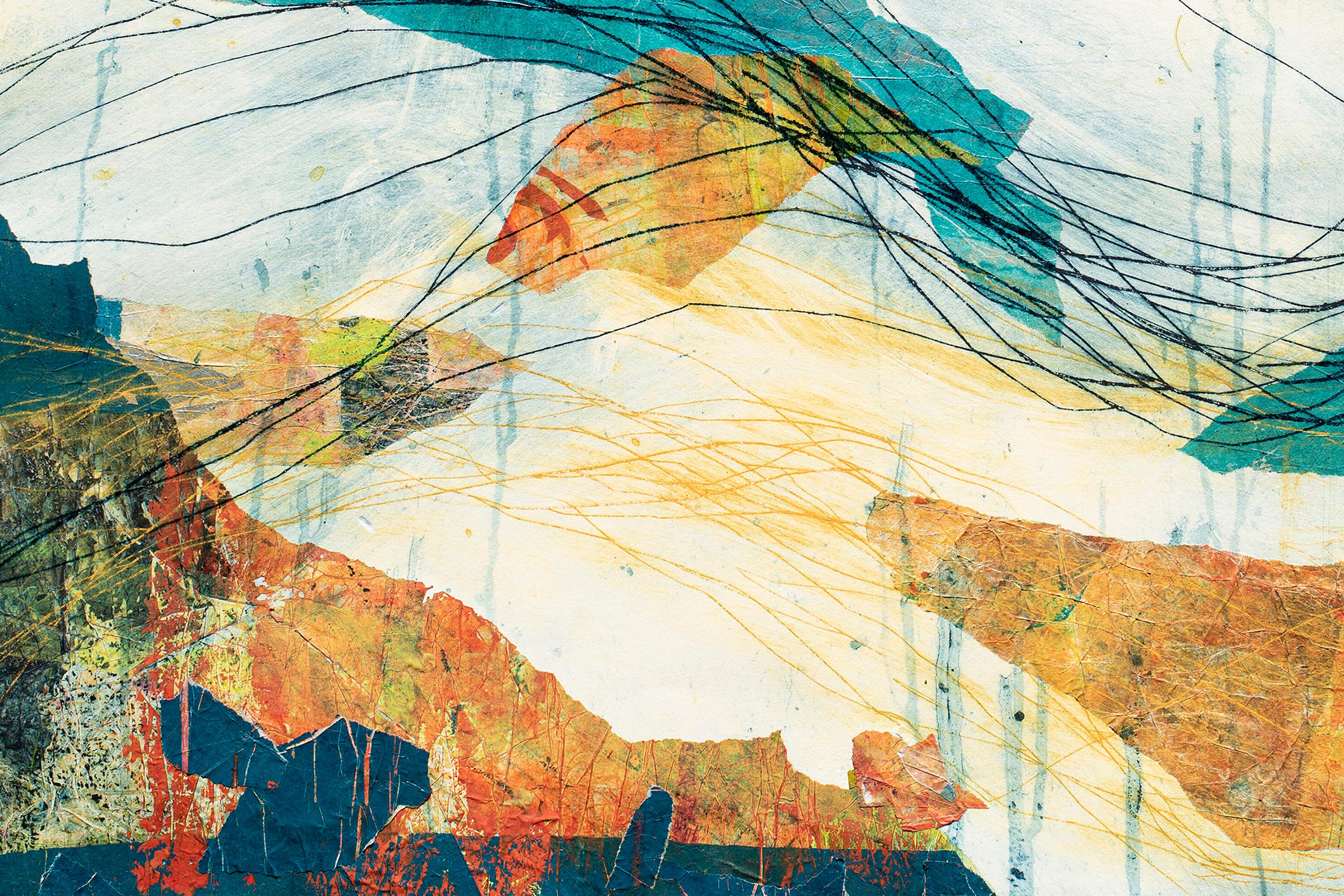 Bajo el nivel del mar, Art Brut, Paisaje marino en técnica mixta sobre papel, Tonos tierra, Turquesa 3
