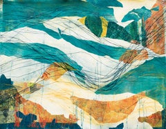 Sous le niveau de la mer, Art Brut, Mixed Media Seascape on Paper, Earth Tones, Turquoise