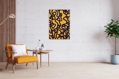Black and Yellow, Abstract Fish Patterns, Modern Seascape on Paper, Gestual