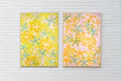 Blossom Diptychon, Monodruck auf japanischem Papier, Pastellfarben-Blumenmuster 2025