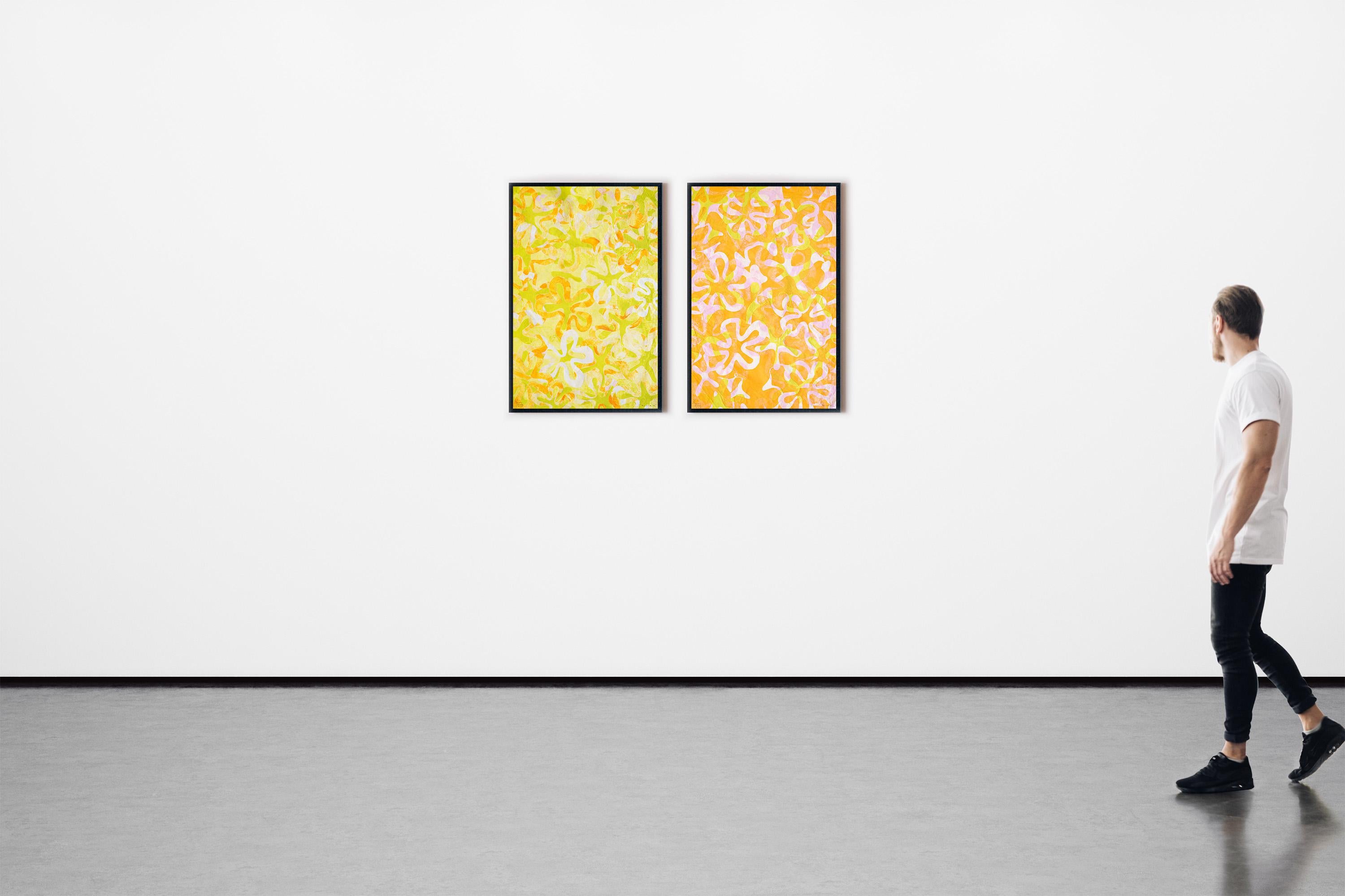 Diptyque Blossom, monogravure sur papier japonais, motifs de fleurs aux tons pastel 2025 en vente 1