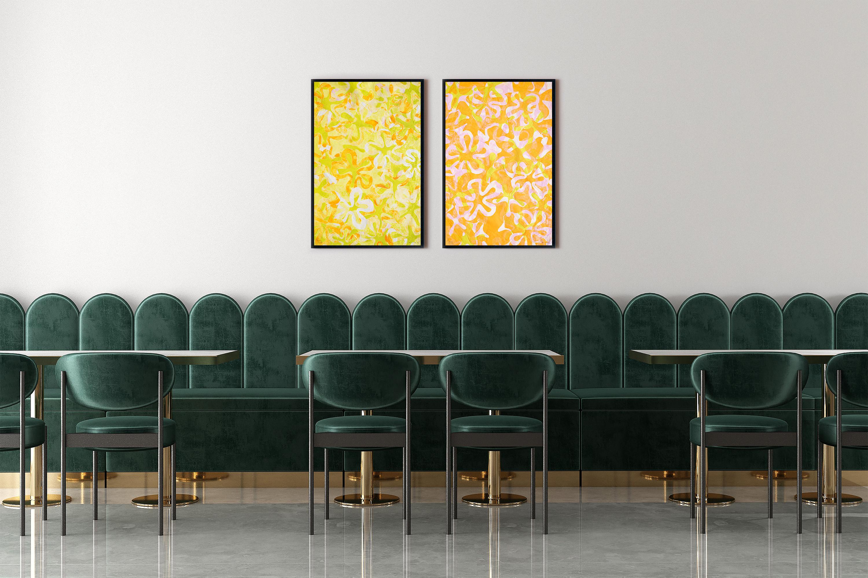 Diptyque Blossom, monogravure sur papier japonais, motifs de fleurs aux tons pastel 2025 en vente 3