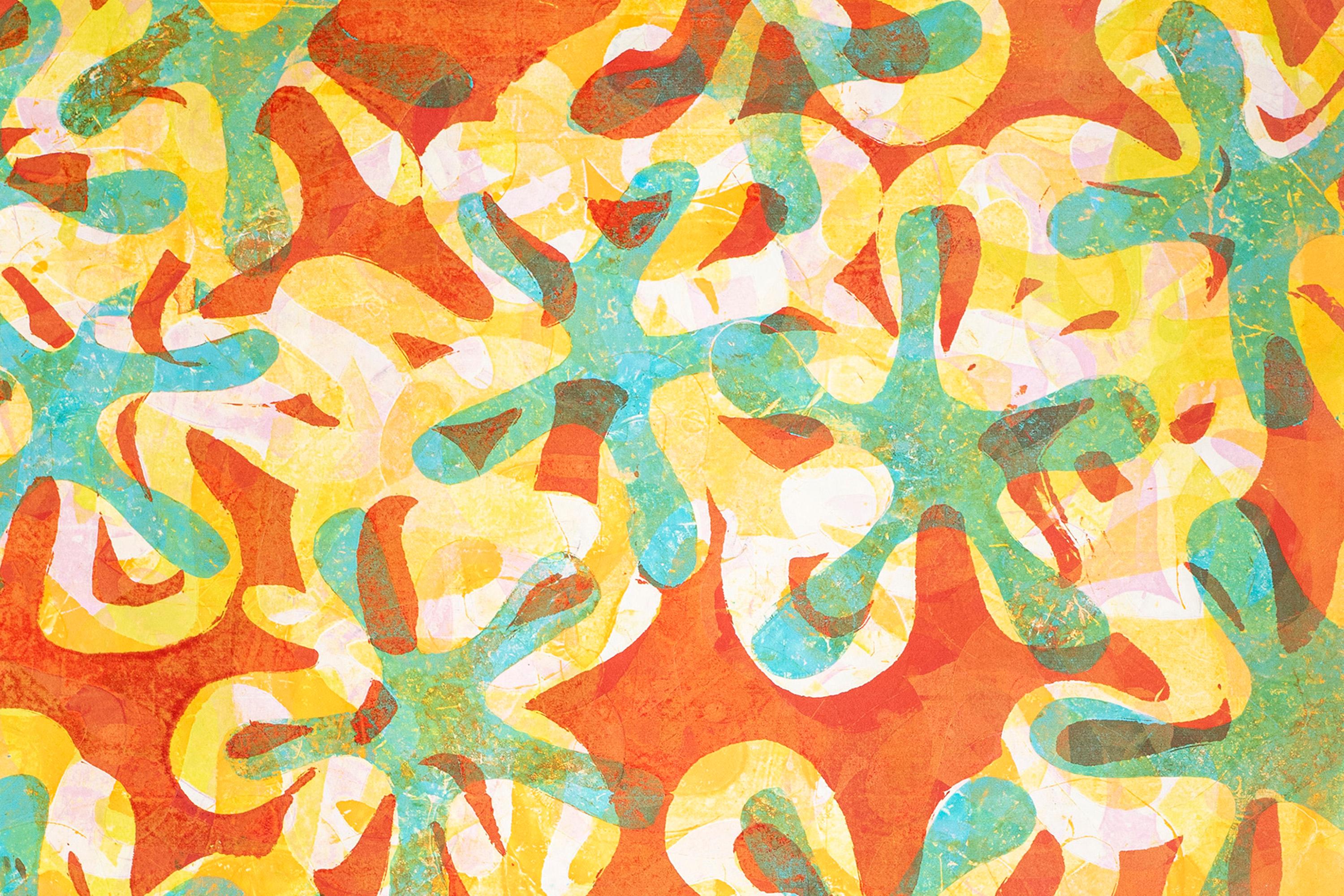 Blossom, Monoprint a tecnica mista su carta, motivi a stella, toni gialli, 2025 - Painting Impressionismo astratto di Enric Servera
