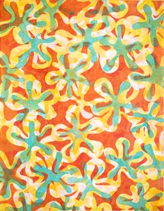 Blossom, Monoprint Mixed Media on Paper, Star Fish Patterns, Yellow Tones, 2025