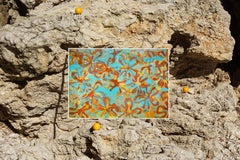 Blossom, Monotype and Mixed Media on Paper, Flowers Patterns in Red and Blue