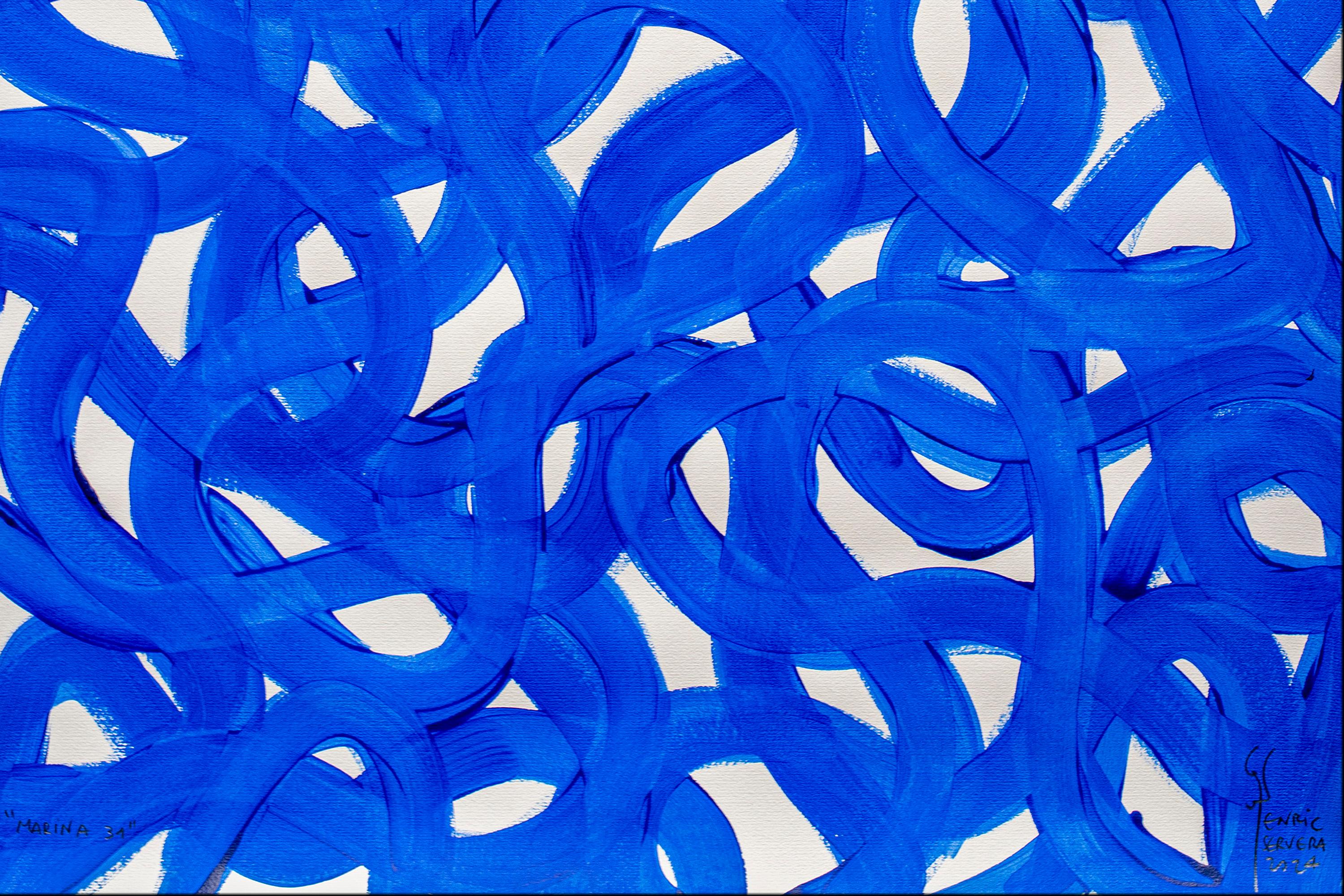 Gestures de galets de poissons aux formes superposées, bleu et blanc, Méditerranéen en vente 2