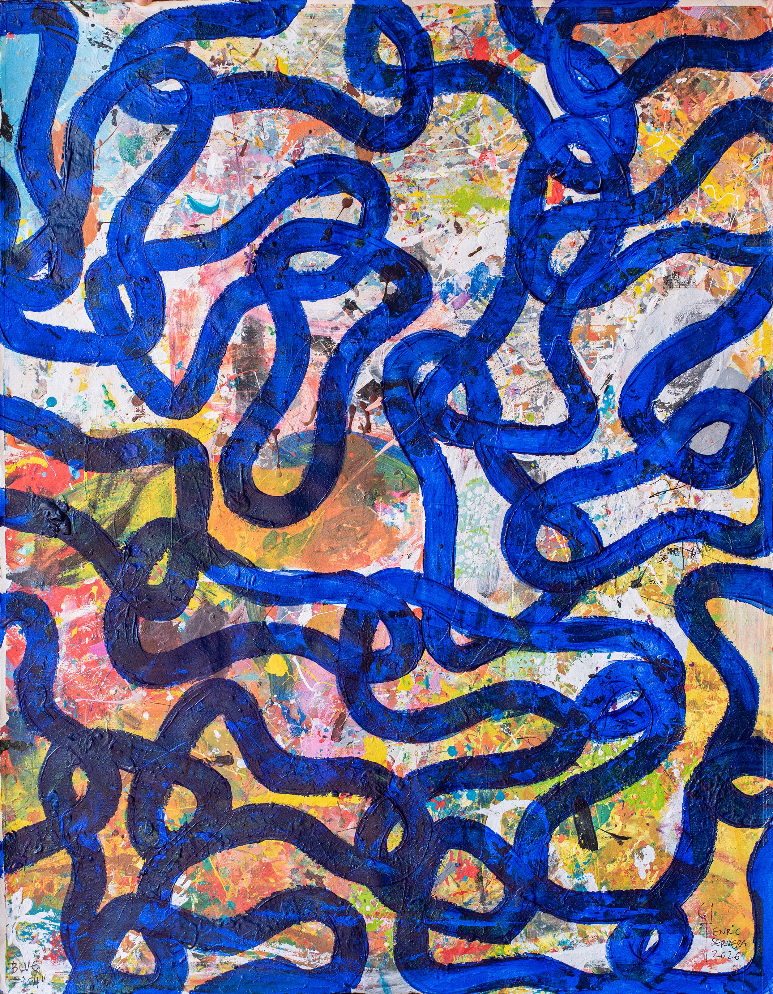 Blue Fish, School of Fish Gestual Patterns, Abstract Background, Modern Seascape