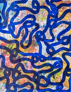 Pesci blu, banchi di pesci, motivi gestuali, sfondo astratto, paesaggio marino moderno