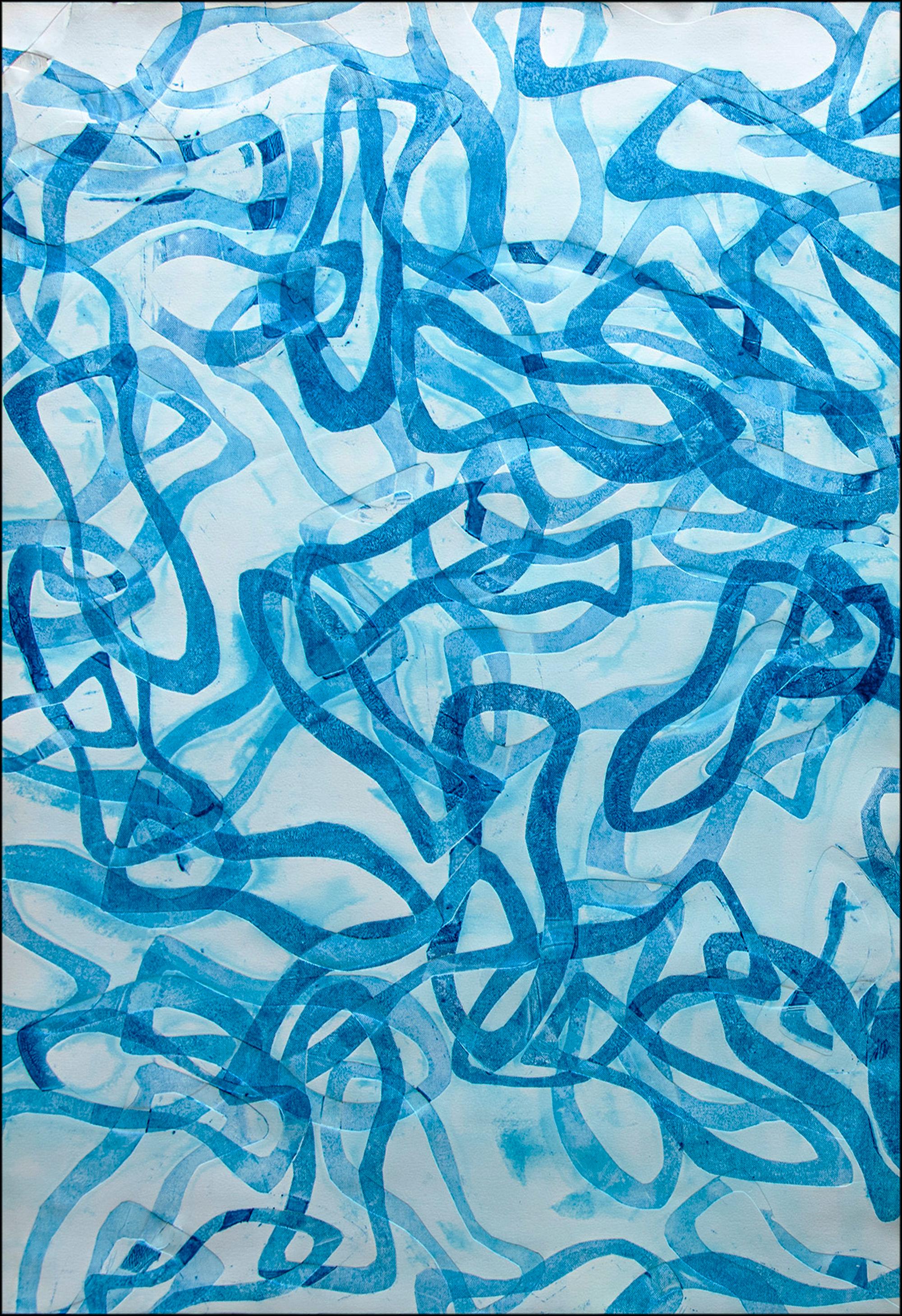Blu dei blu, dittico astratto di forme di pesce, sovrapposizione di forme, Mediterraneo - Painting Der Blaue Reiter di Enric Servera