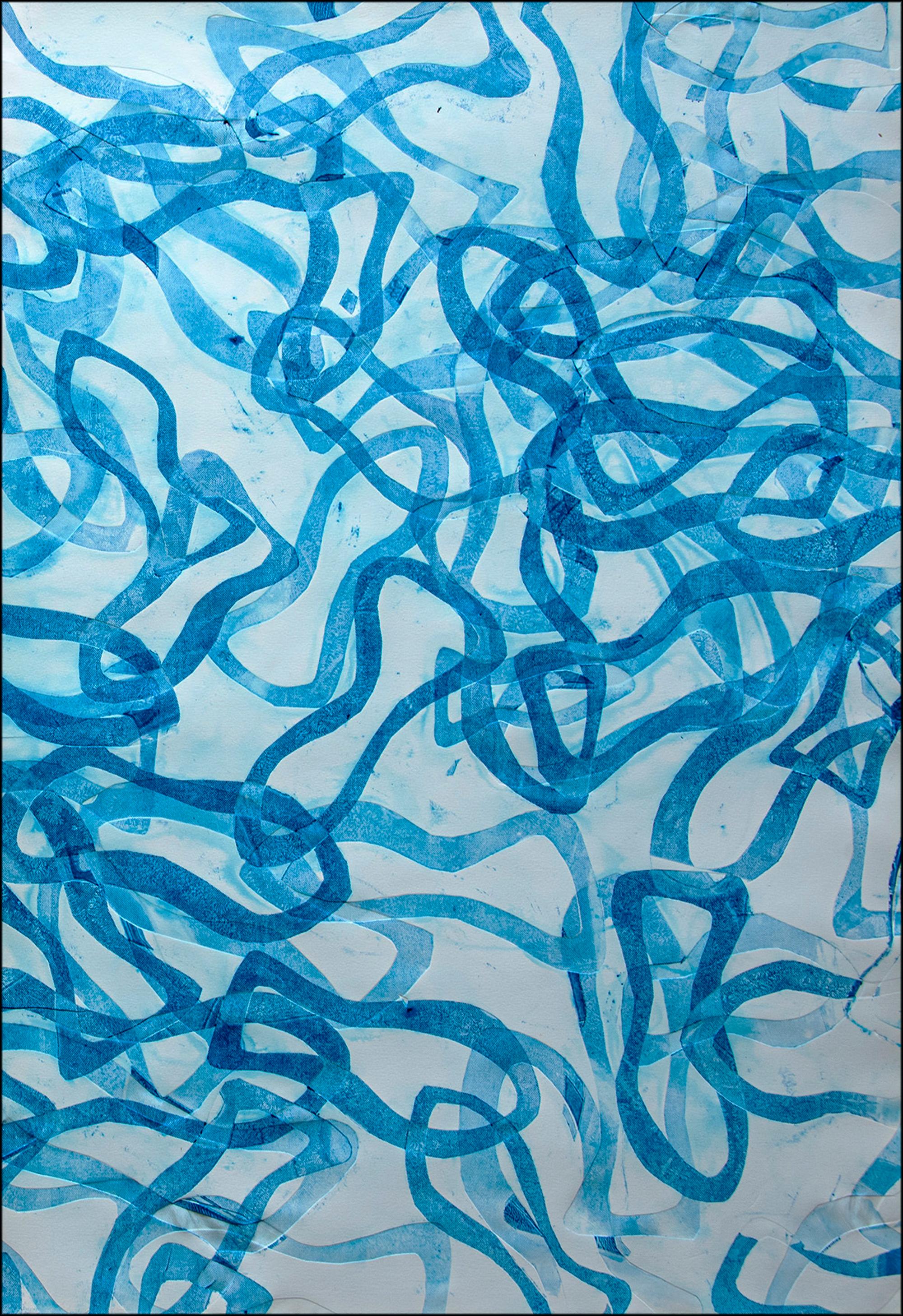 Blau des Blauen Blauen, Abstraktes Fischformen- Diptychon, sich überlagernde Formen, Mittelmeerraums im Angebot 1