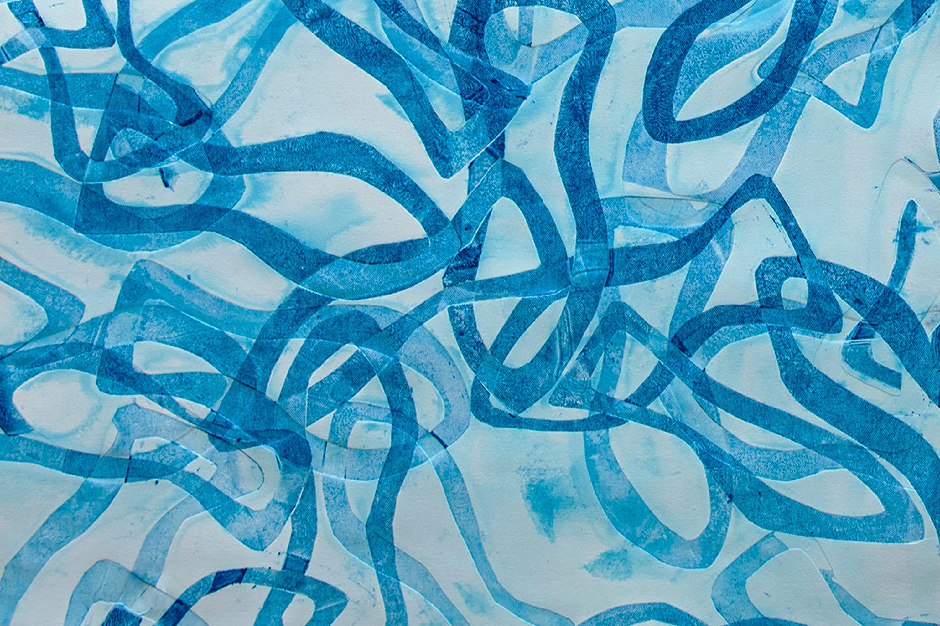 Blau des Blauen Blauen, Abstraktes Fischformen- Diptychon, sich überlagernde Formen, Mittelmeerraums im Angebot 3