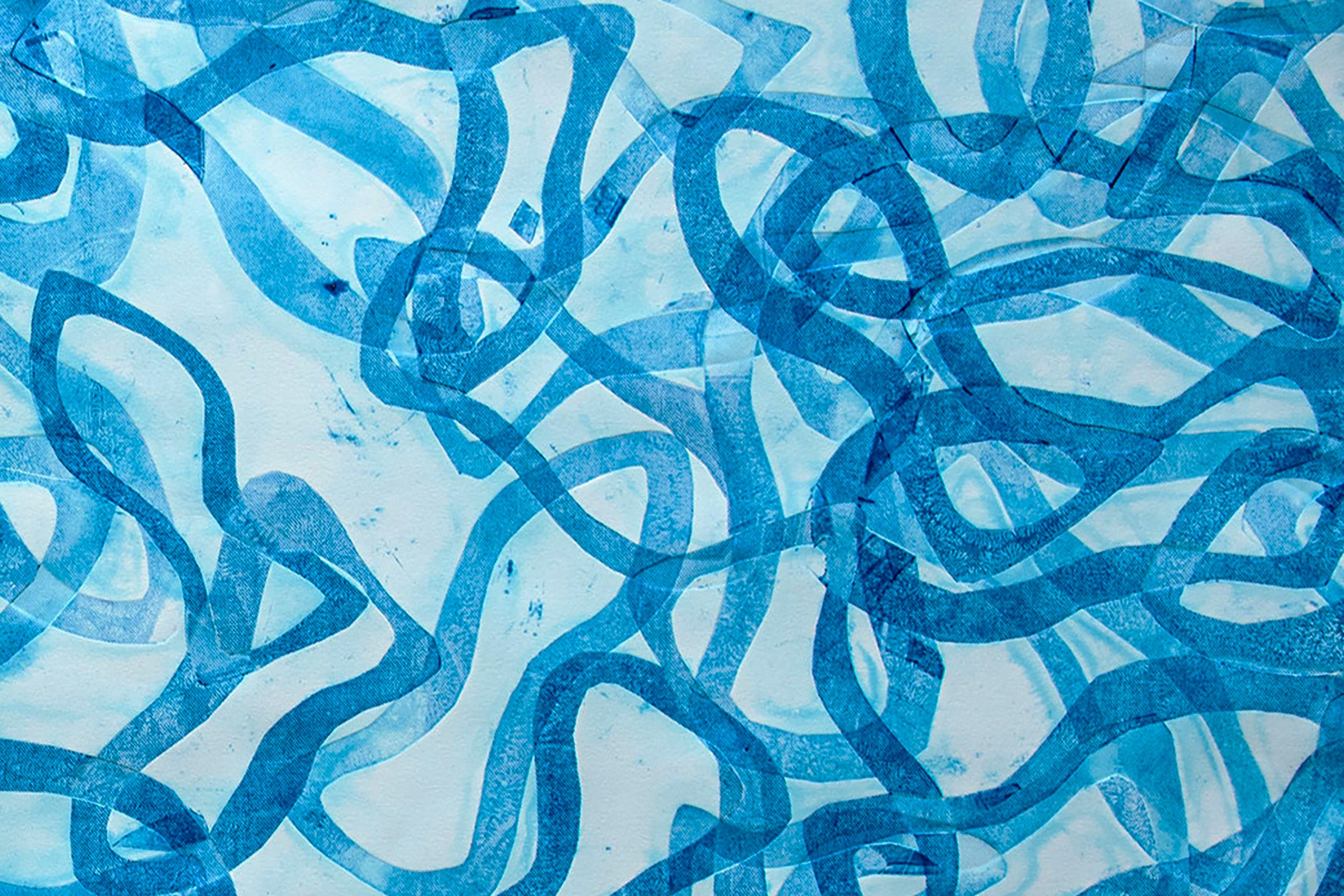 Blu dei blu, dittico astratto di forme di pesce, sovrapposizione di forme, Mediterraneo in vendita 5