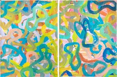 Chromatic Shoal, Fluid School of Fish Patterns in Tropical Tones, Large Diptych