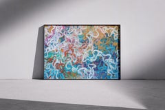 Deep Shoal, Colorful Seascape Painting, Pink, Blue, Abstract Gestures Fish Shape
