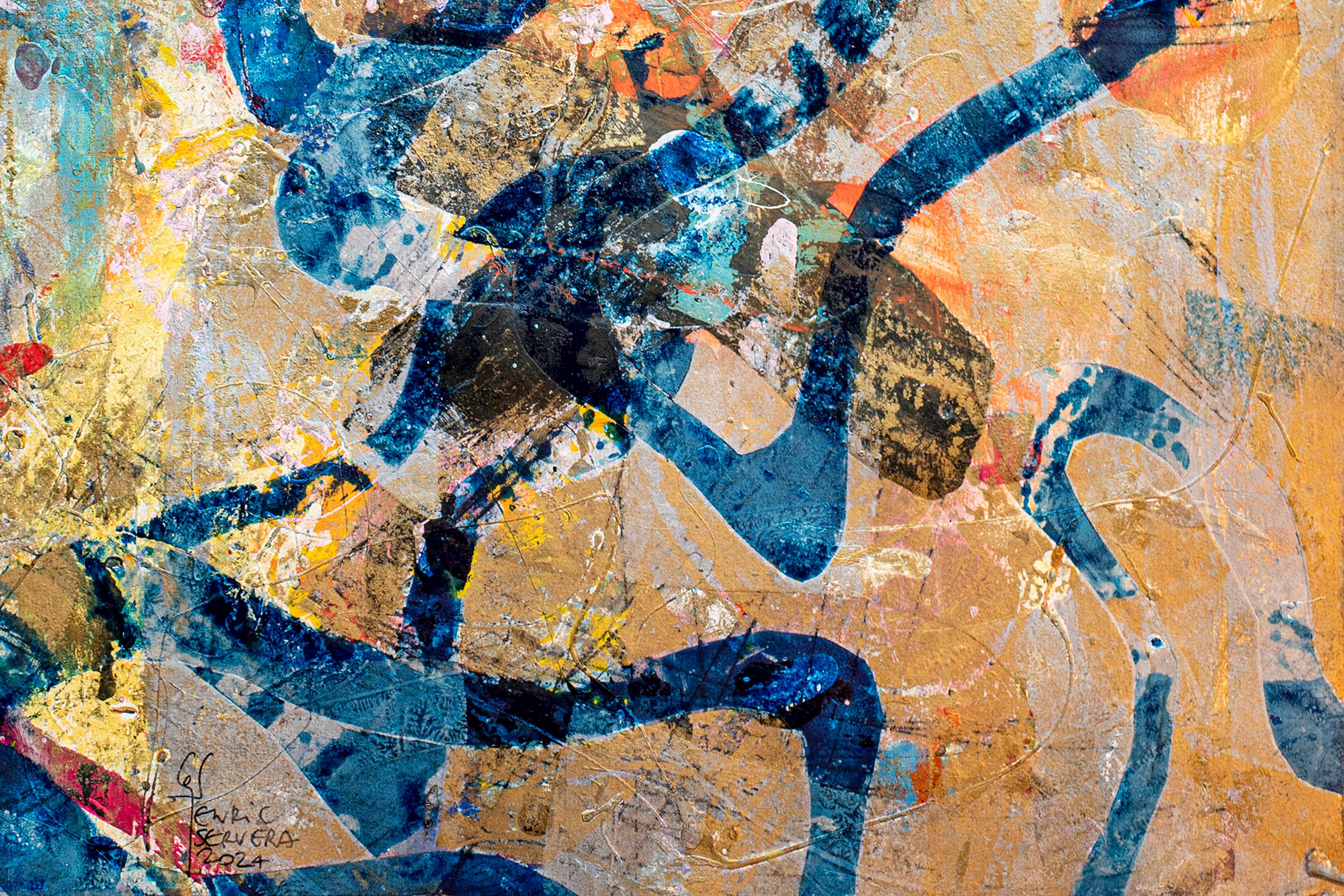 Gold and Silver Sea, Abstract vs Figurative Diptych, Modern Seascape, Patterns For Sale 5