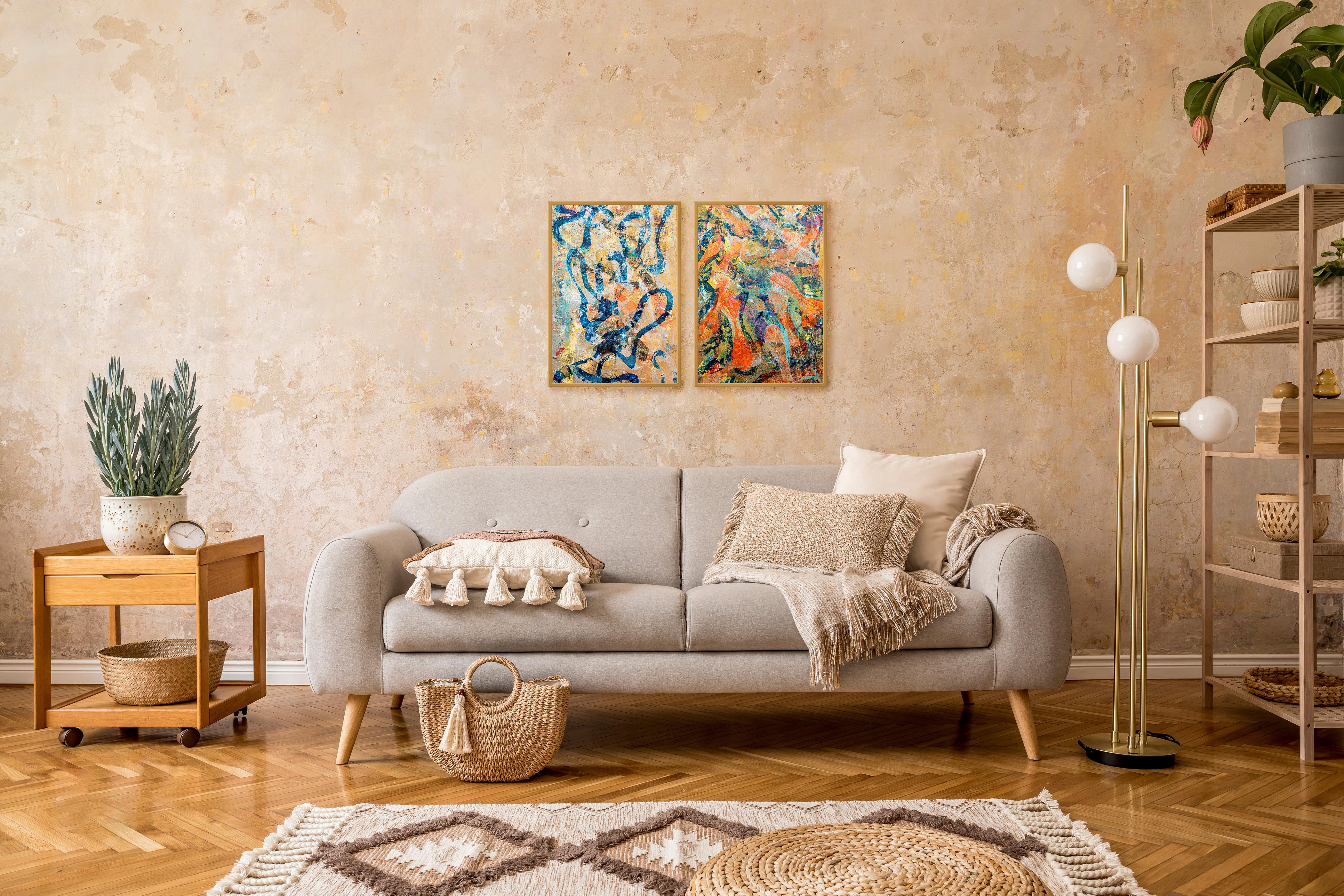 Gold and Silver Sea, Abstract vs Figurative Diptych, Modern Seascape, Patterns For Sale 2